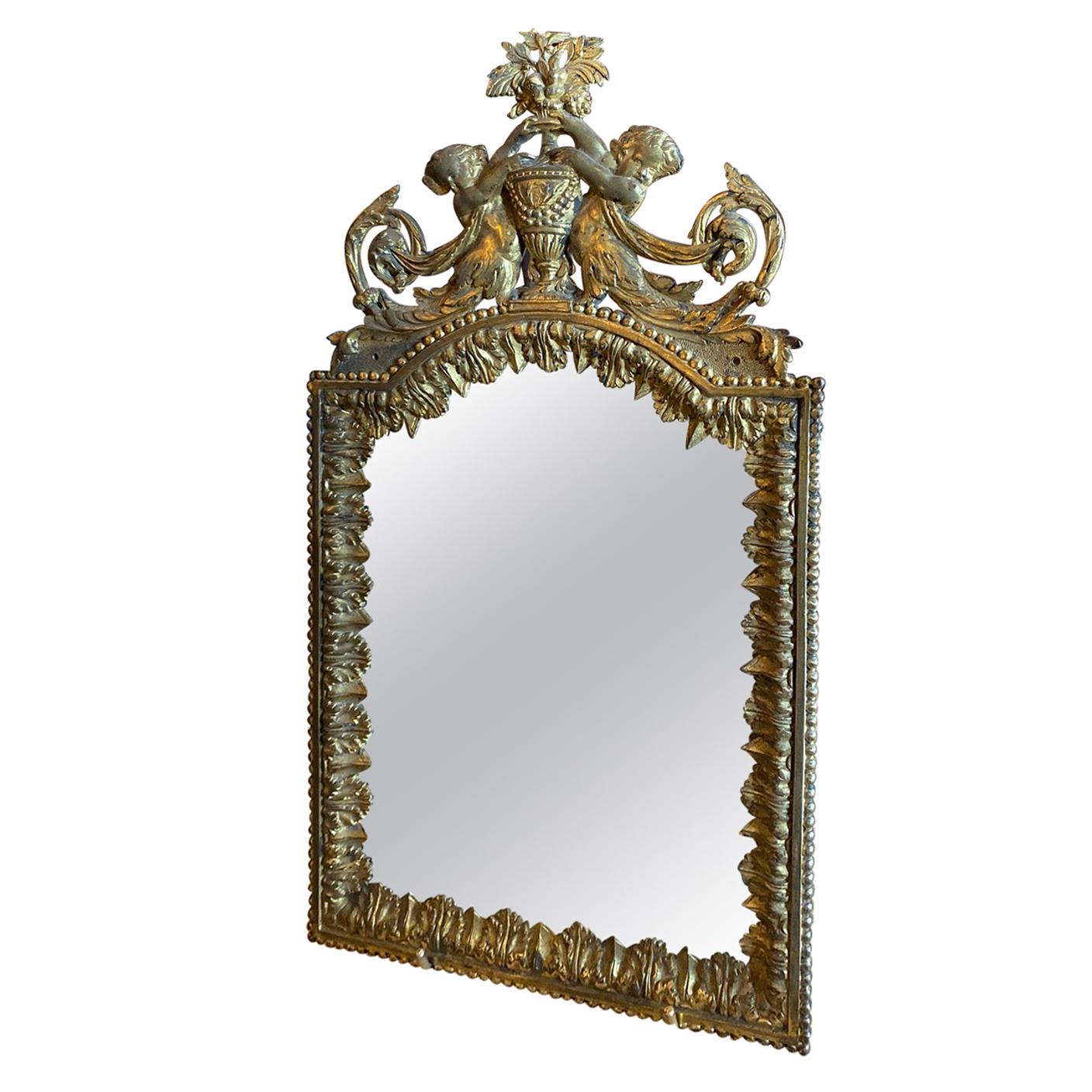 18th C. Antique Gilded Bronze Mirror Glass Desk Console Wall Mount Handcrafted  For Sale
