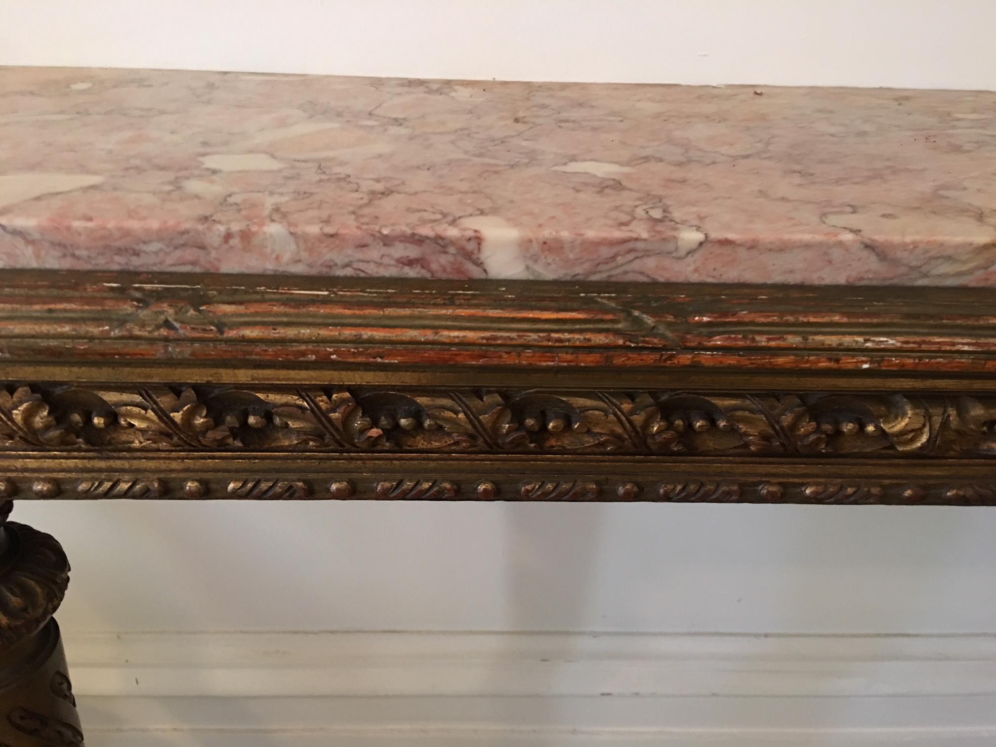 French Louis XVI Gilded Console with a Marble Top, 19th Century