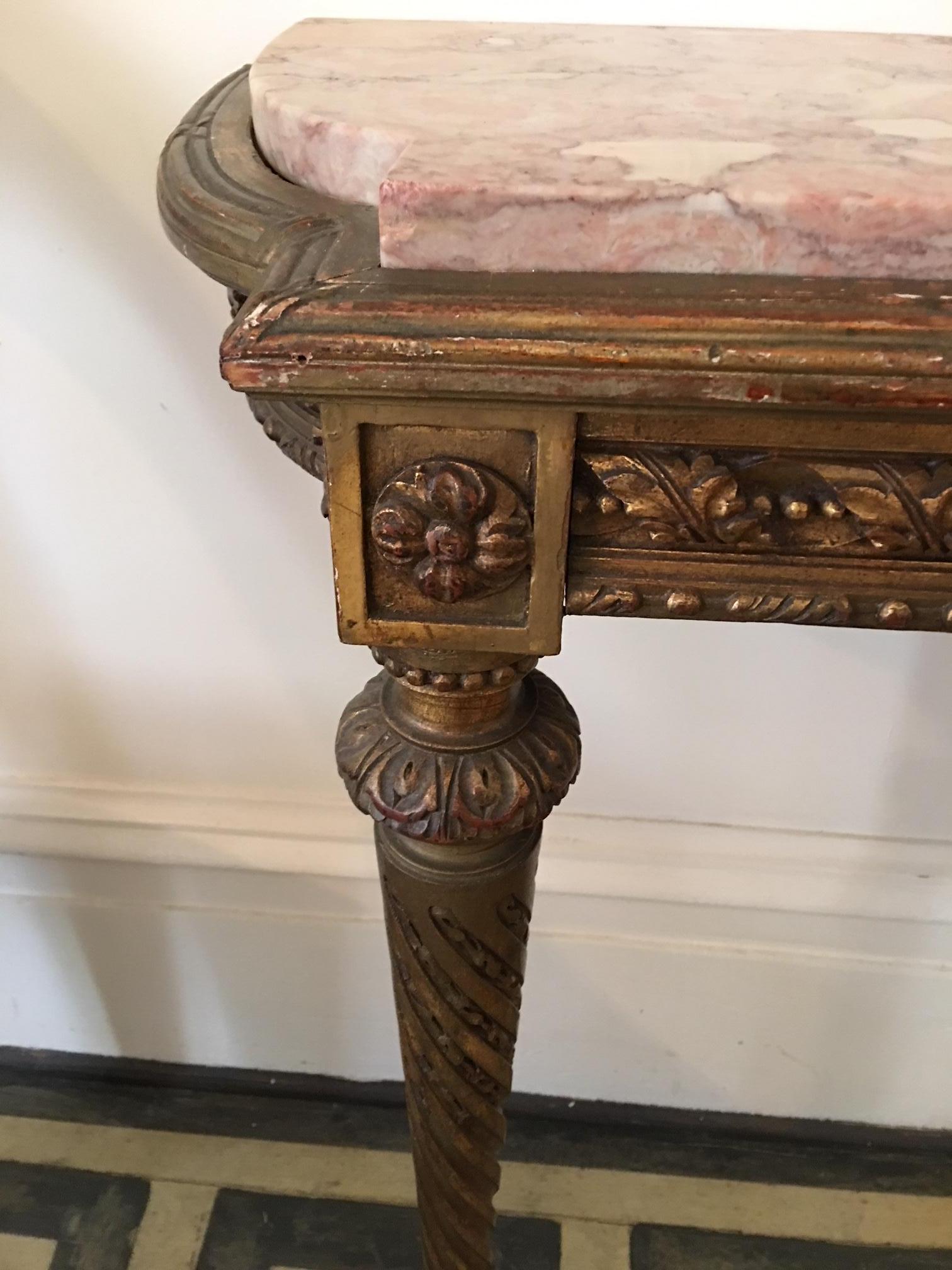 Louis XVI Gilded Console with a Marble Top, 19th Century In Good Condition In Savannah, GA