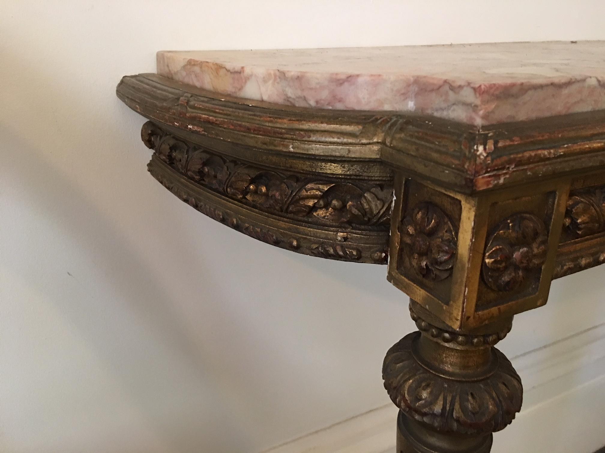 Louis XVI Gilded Console with a Marble Top, 19th Century (19. Jahrhundert)