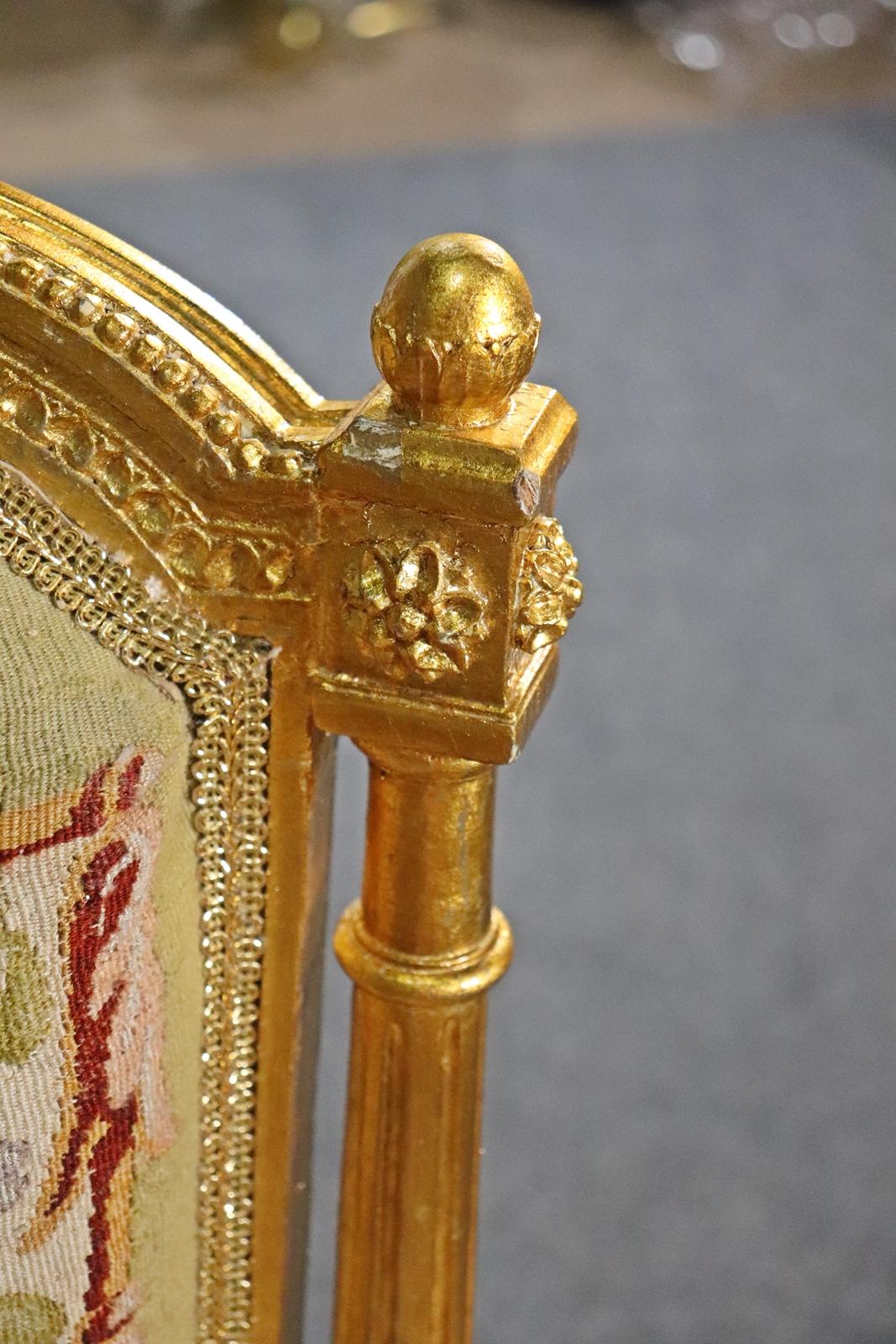 Louis XVI Gilded French Aubusson Upholstered Canape Settee Circa 1920s 1