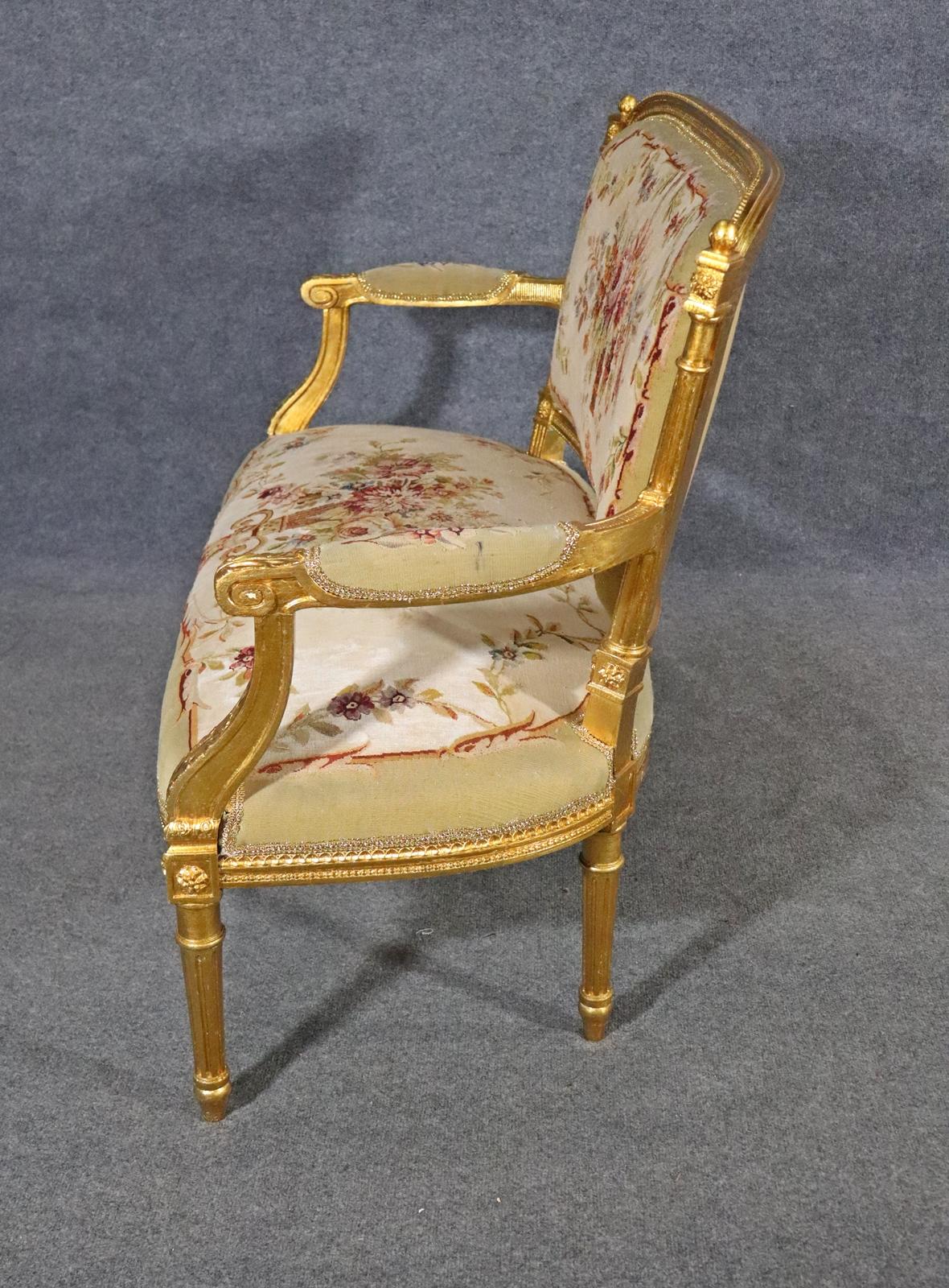 Louis XVI Gilded French Aubusson Upholstered Canape Settee Circa 1920s 2