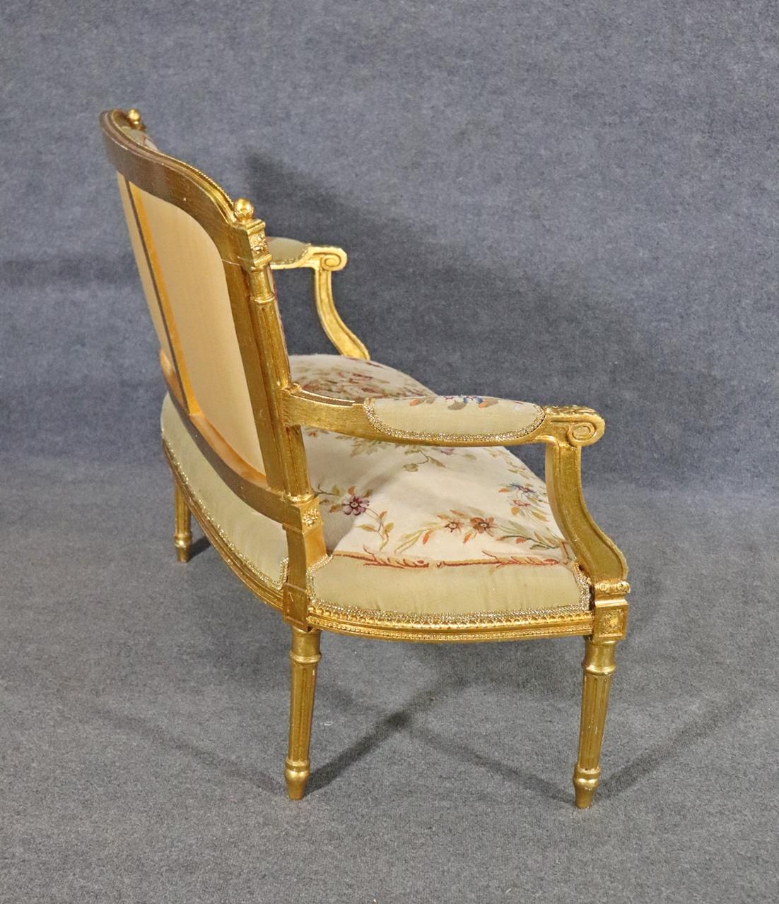 Louis XVI Gilded French Aubusson Upholstered Canape Settee Circa 1920s 4