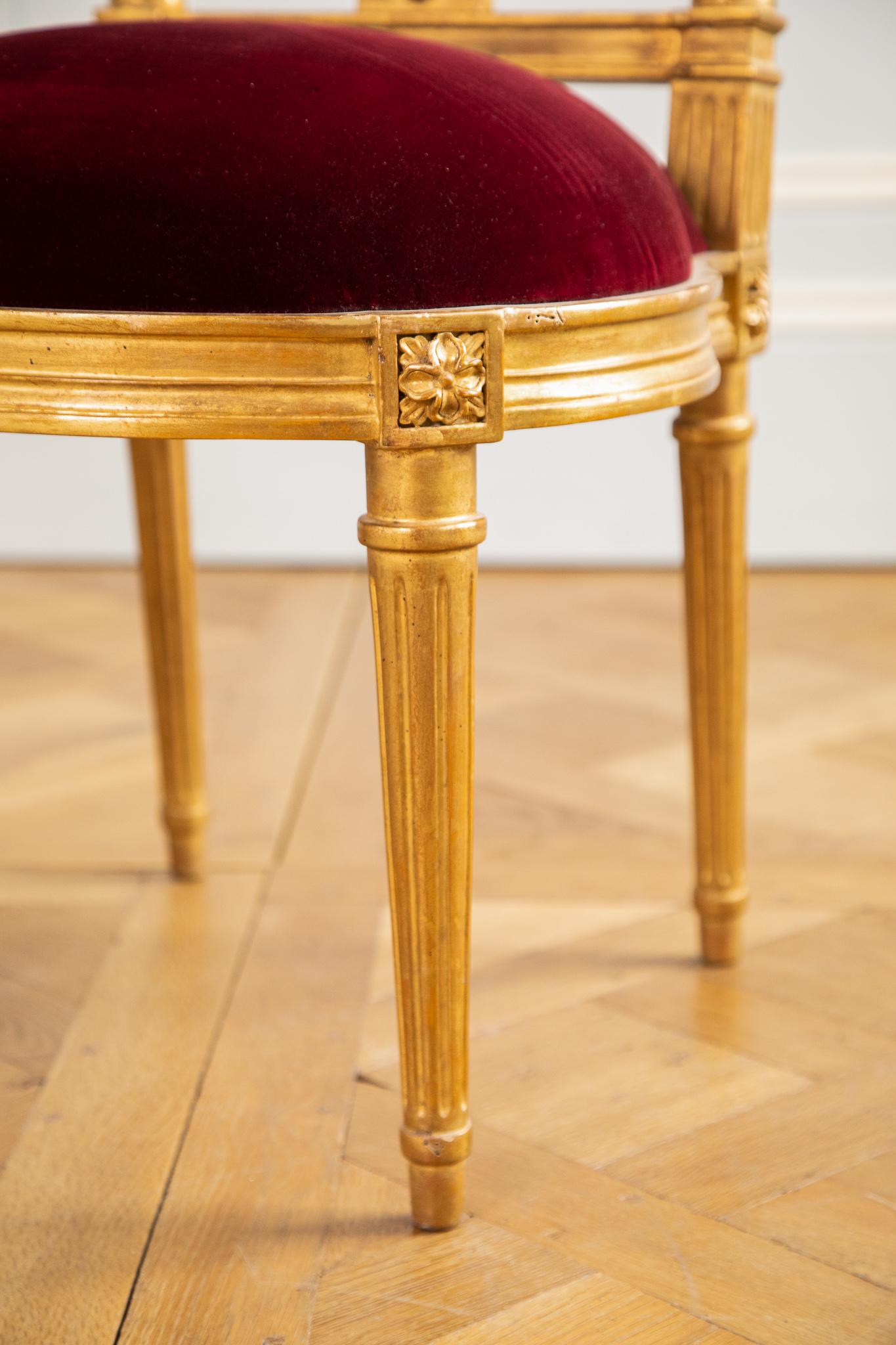 Louis XVI Gilded Lyre Chairs with Deep Red Velvet Inspired by Jacob For Sale 3