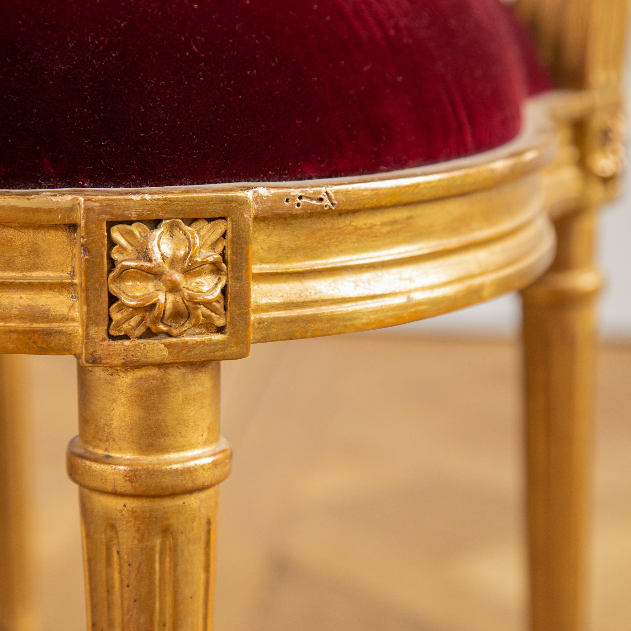 Louis XVI Gilded Lyre Chairs with Deep Red Velvet Inspired by Jacob For Sale 4