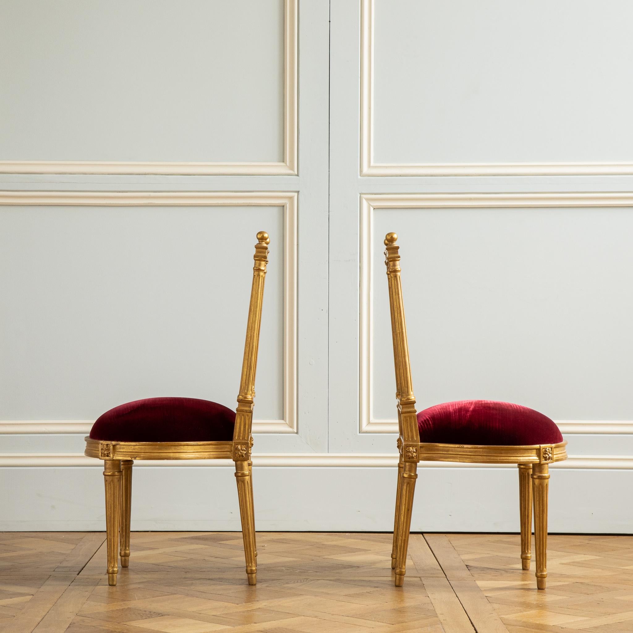 Louis XVI Gilded Lyre Chairs with Deep Red Velvet Inspired by Jacob In Excellent Condition For Sale In London, Park Royal