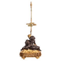 Antique Louis XVI Gilt and Patinated Bronze Lamp After Louis-Simon Boizot Model