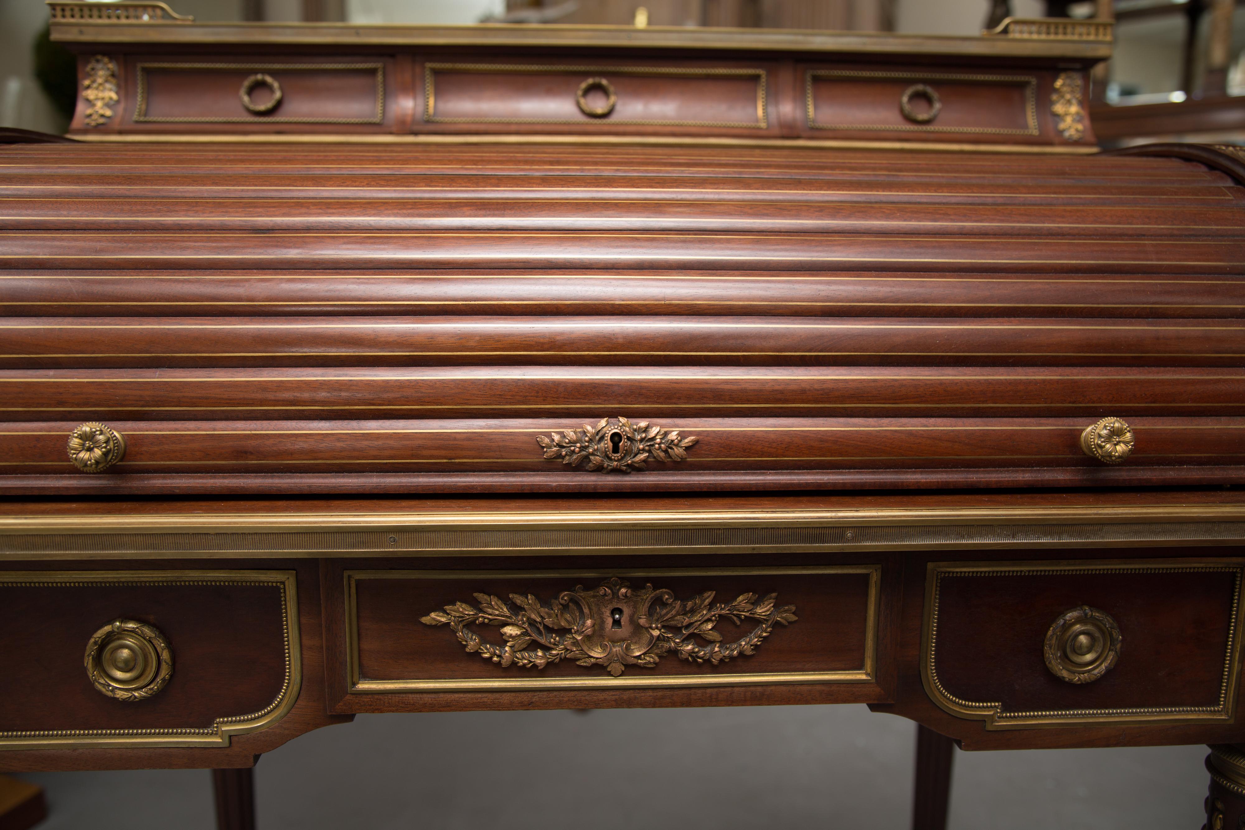 Louis XVI Gilt Bronze and Mahogany Bureau a Cylinder 1