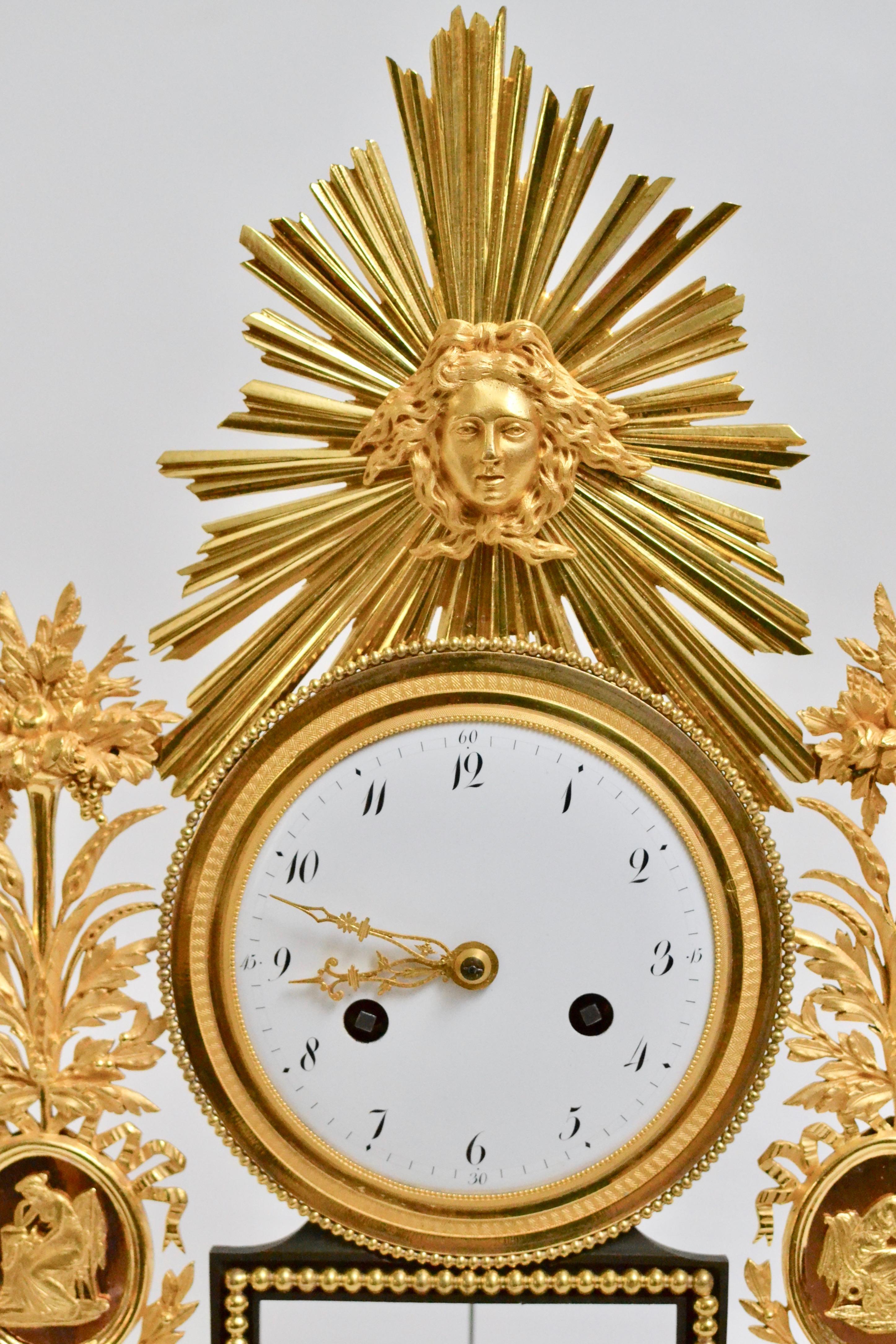 French Louis XVI Gilt Bronze and Marble Mantel Clock, 18th Century