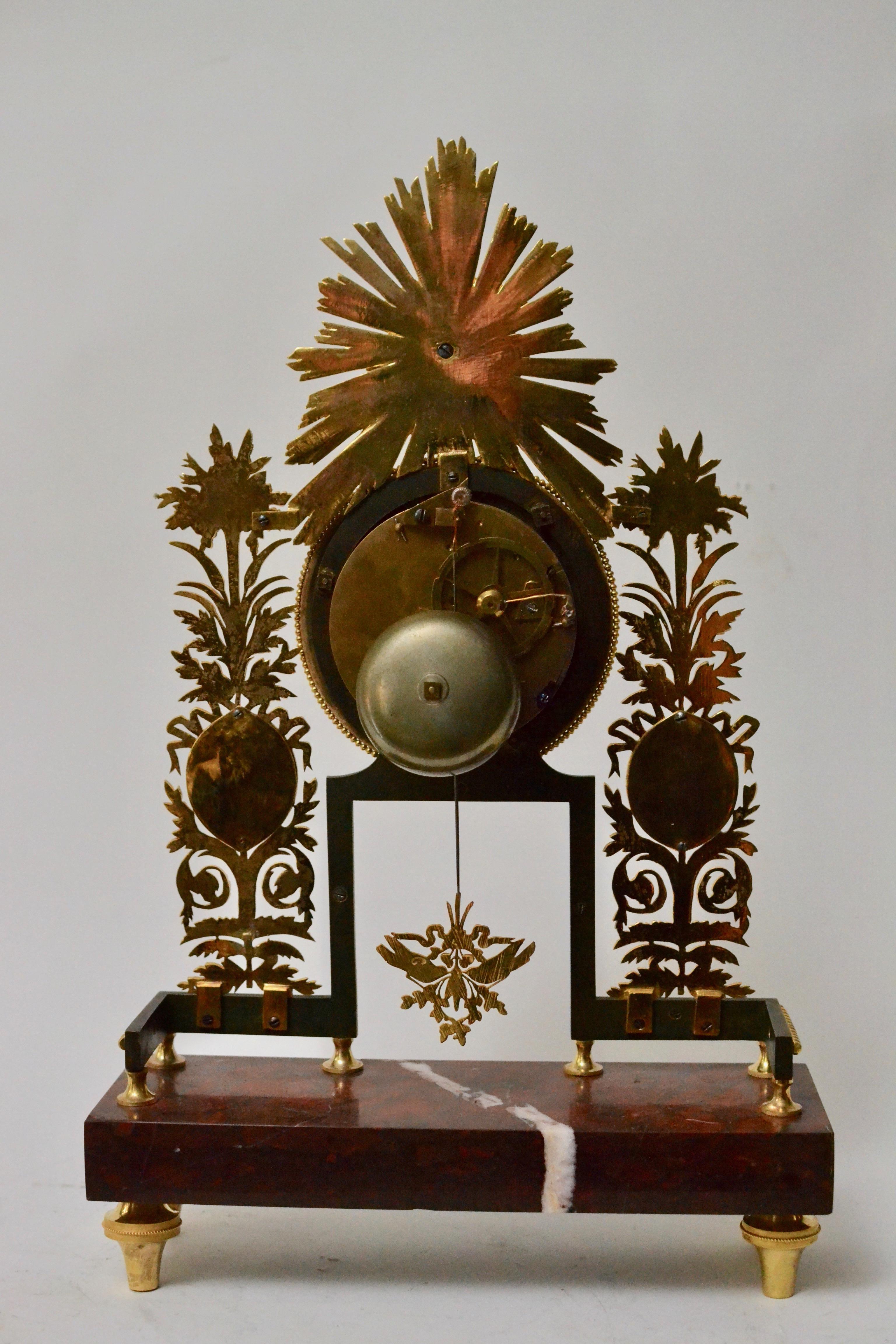 Griotte Marble Louis XVI Gilt Bronze and Marble Mantel Clock, 18th Century