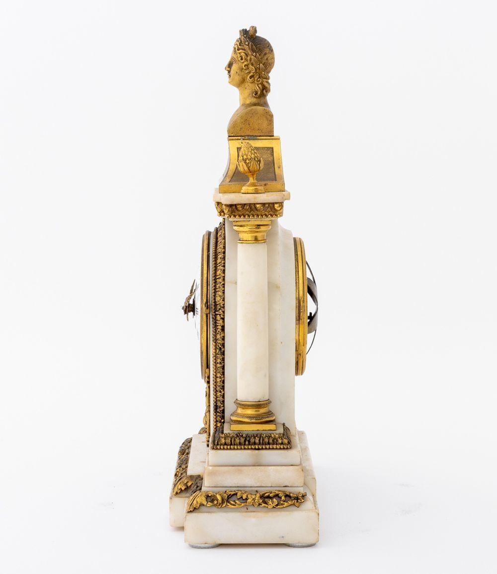 Louis XVI Gilt Bronze and Marble Mantel Clock For Sale 4