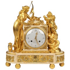 Louis XVI Gilt Bronze and White Marble Quarter Striking Clock by Meuron