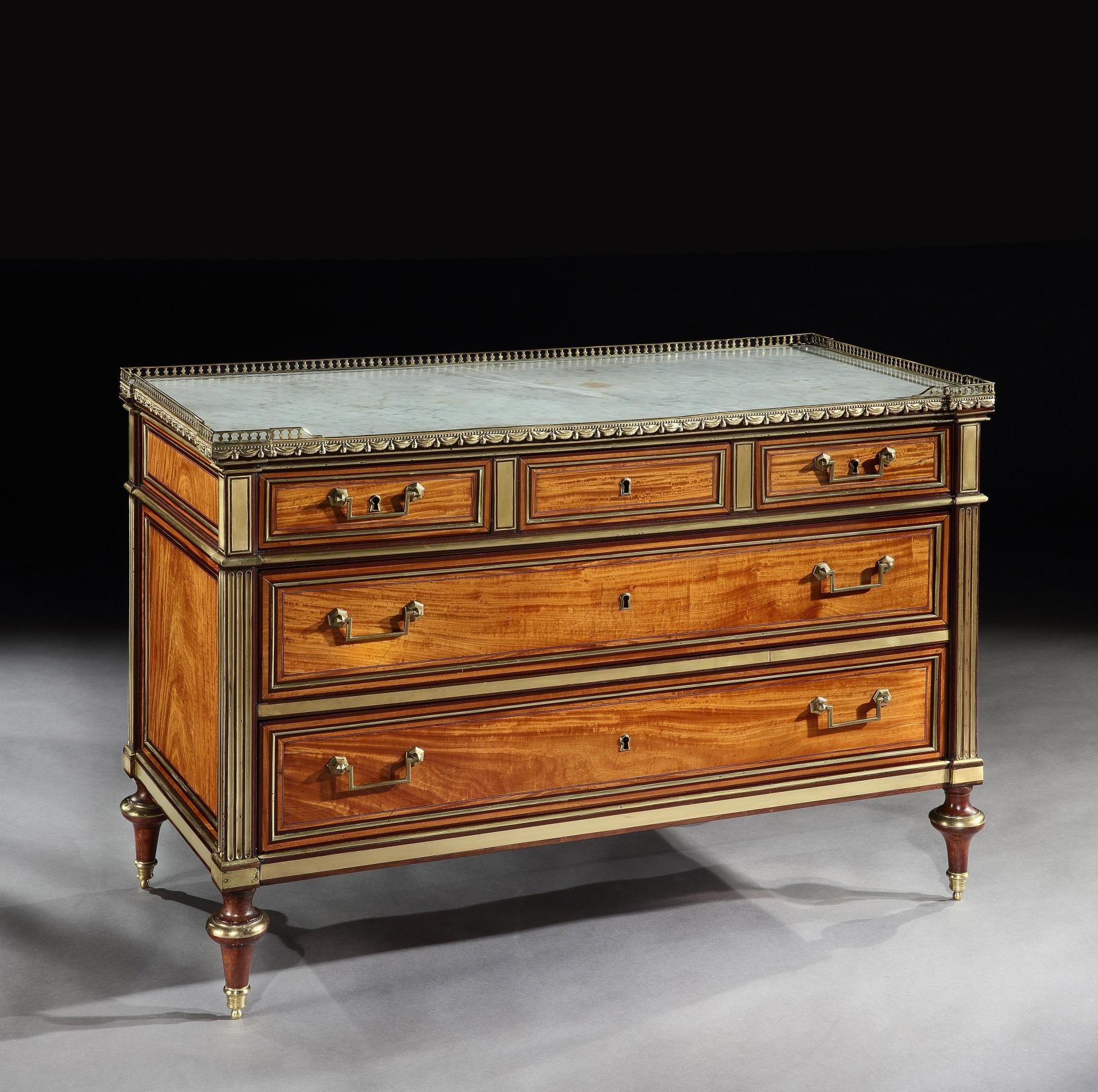 18th Century and Earlier Louis XVI Gilt Bronze Mounted Bois Citronnier and Amaranth Commode