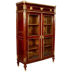 Antique French 18th Century Louis XVI Mahogany Gilt Bronze Vitrine or Bibliotheque