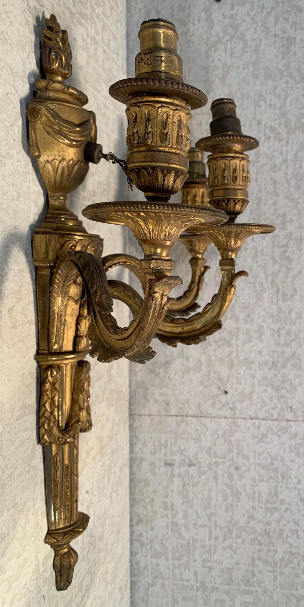 Louis XVI Gilt Bronze Sconces In Good Condition For Sale In Baltimore, MD