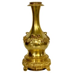 Antique Louis XVI Gilt Bronze Table Lamp with Roses and Ribbons, 19th Century