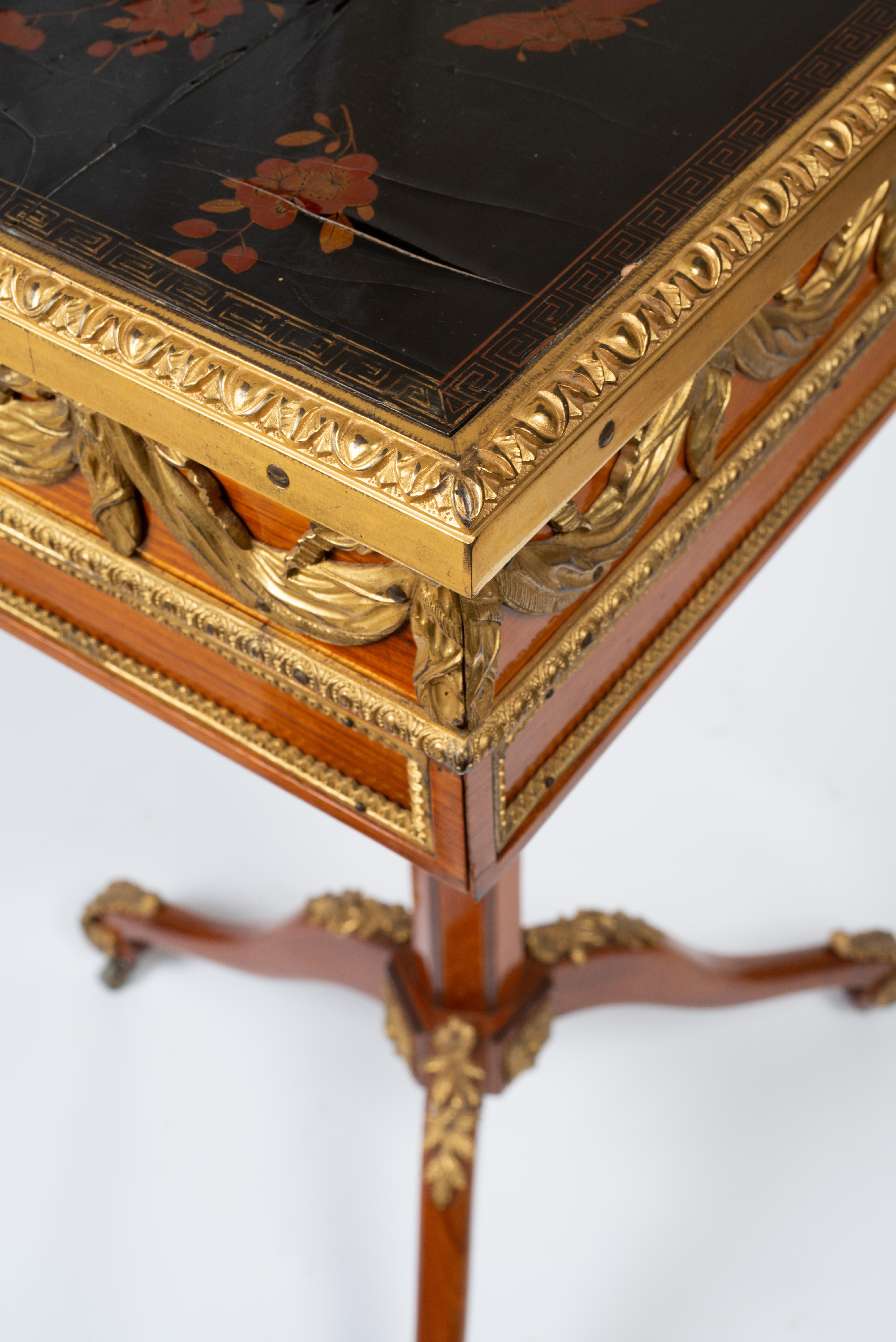 Louis XVI Style Gilt Bronze Tulipwood and Lacquer Mechanical Table For Sale 7