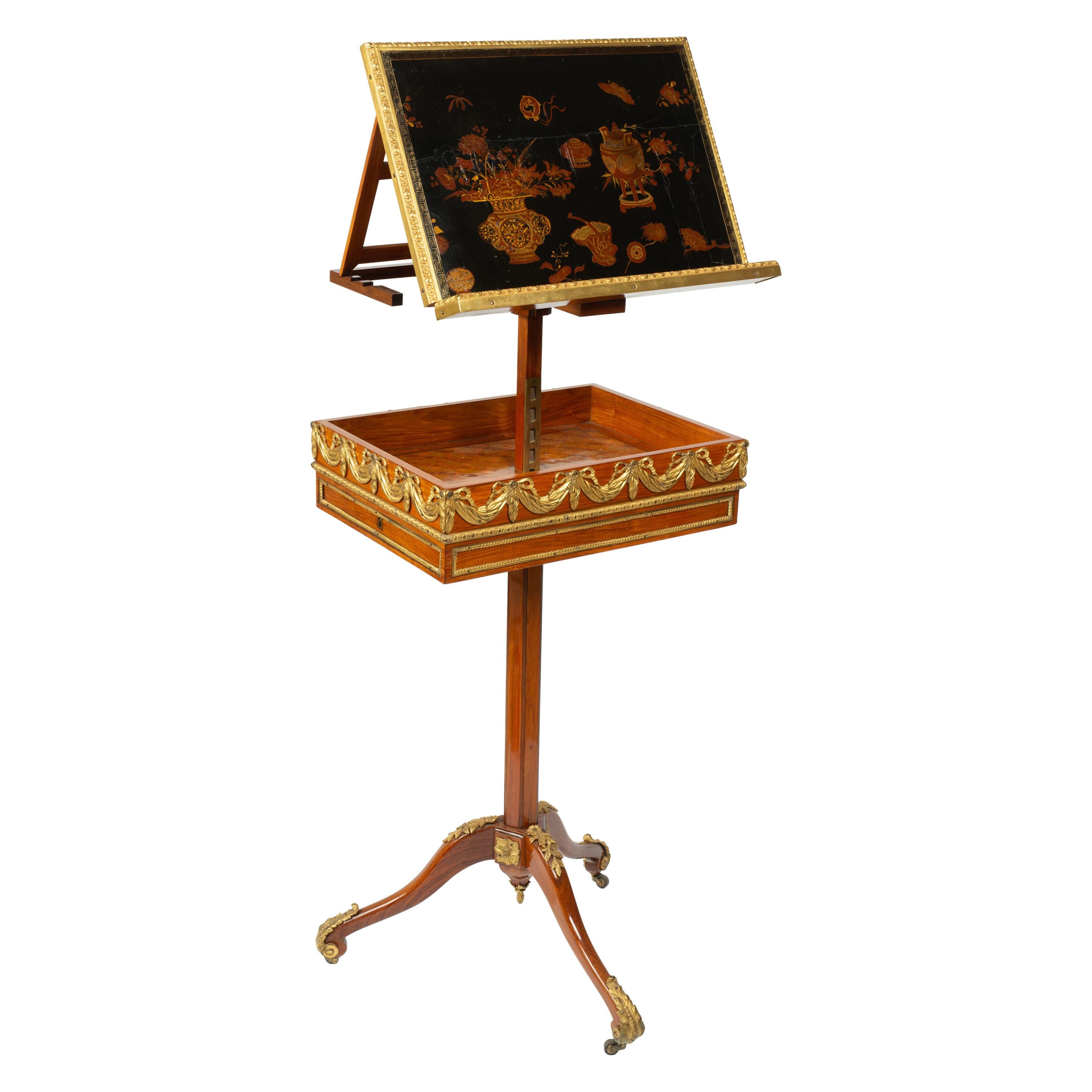 Louis XVI Style Gilt Bronze Tulipwood and Lacquer Mechanical Table