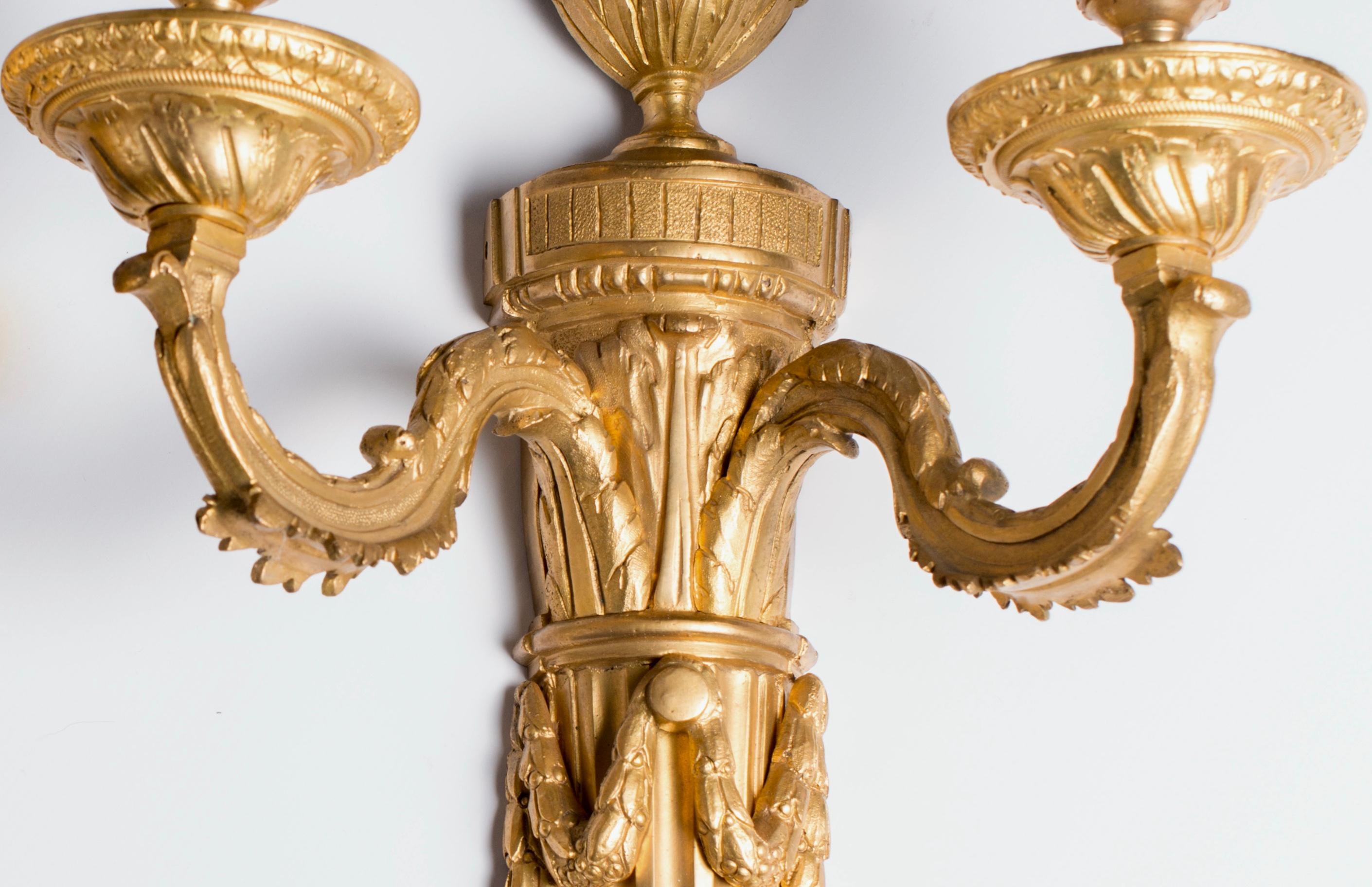 Cast Louis XVI Gilt Bronze Wall Lights France For Sale