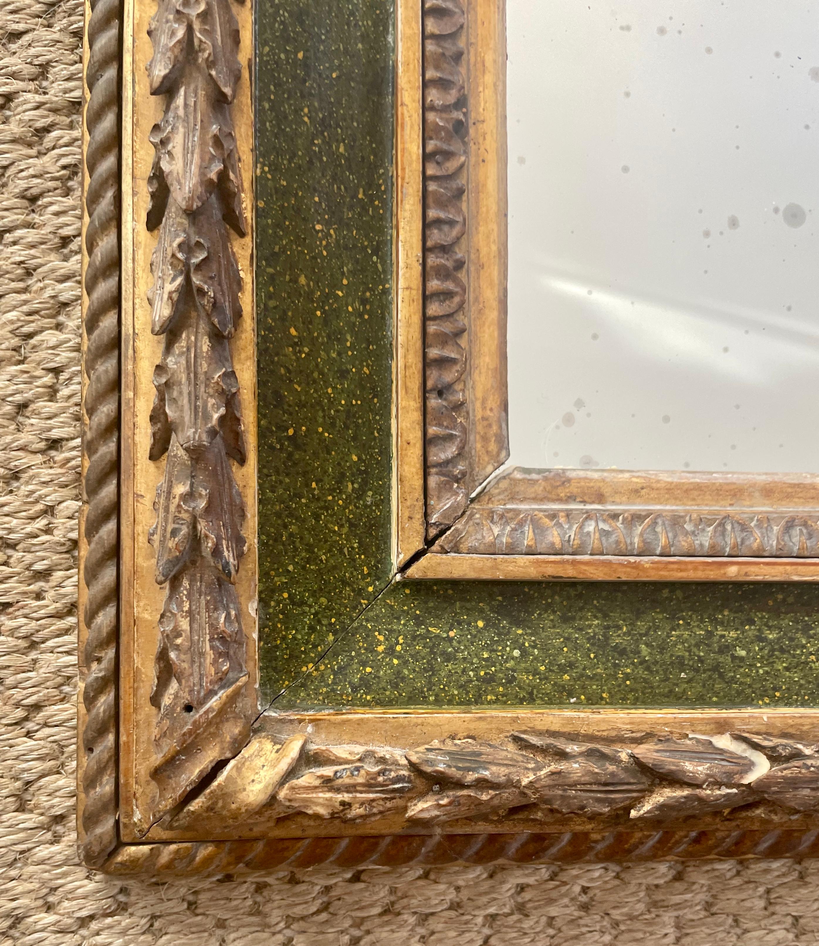 Italian Louis XVI Green and Gilt Carved Mirror For Sale