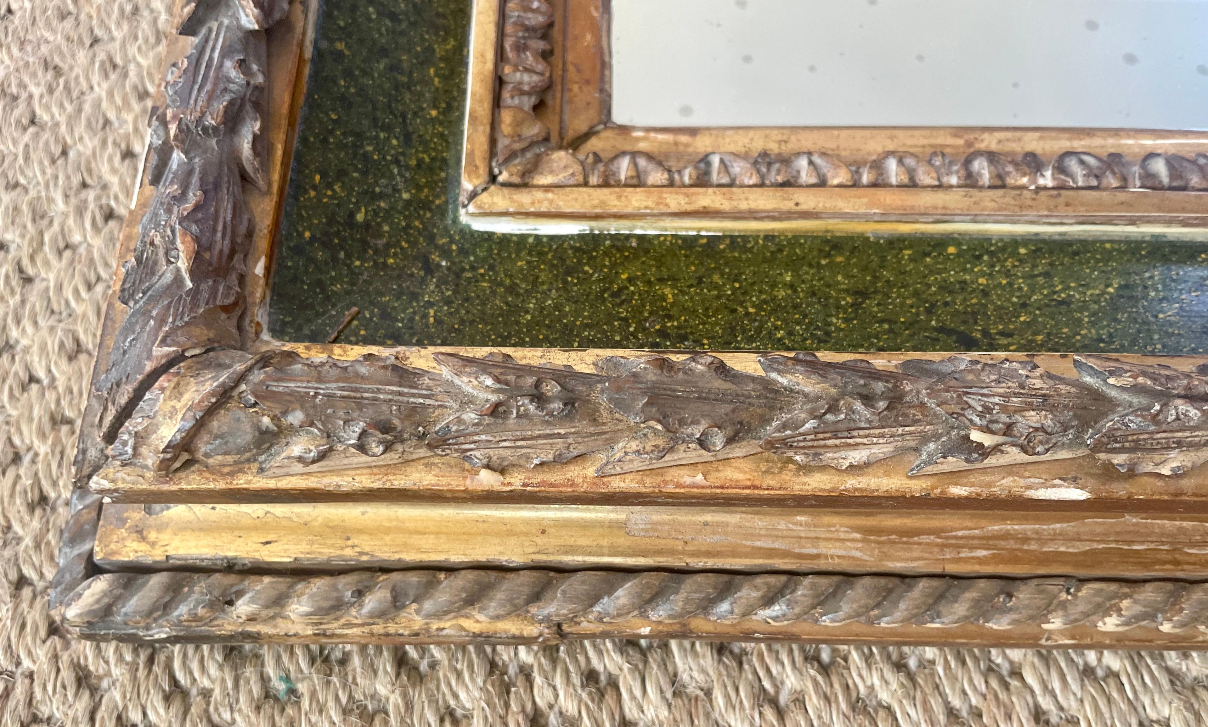 Hand-Carved Louis XVI Green and Gilt Carved Mirror For Sale