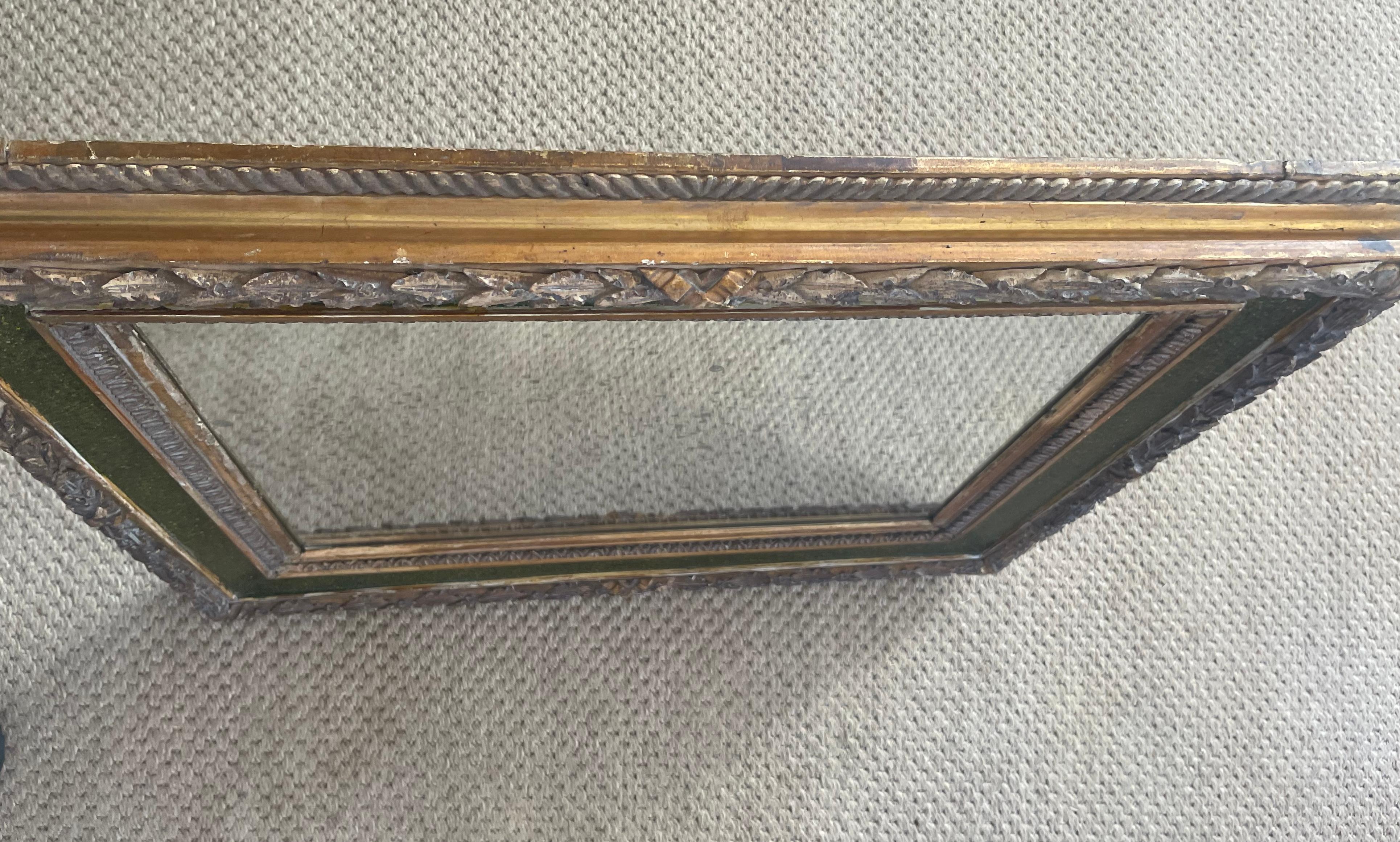 Scagliola Louis XVI Green and Gilt Carved Mirror For Sale