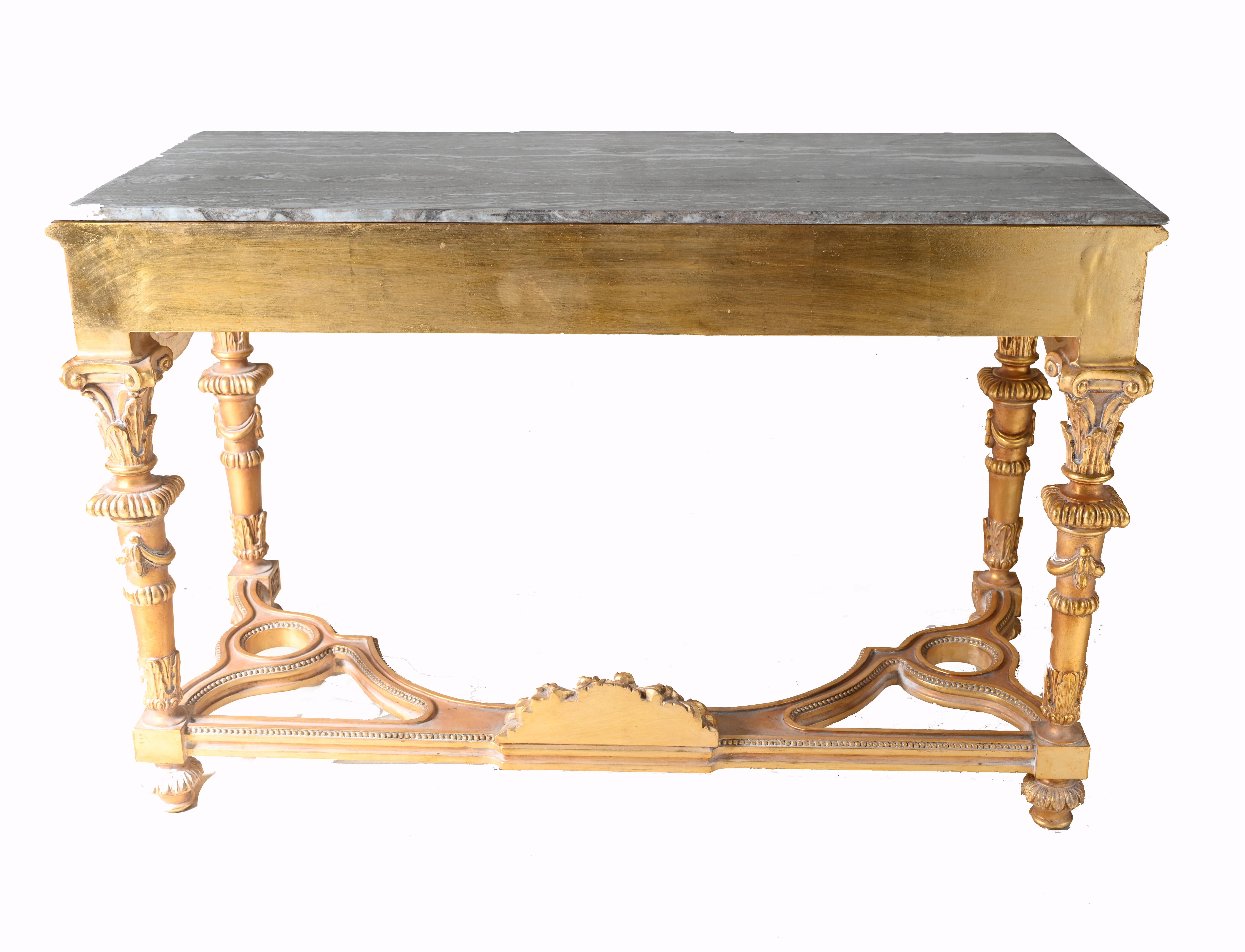Console Louis XVI doré Dessus de marbre Revival en vente 6