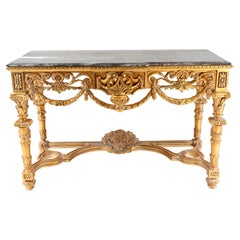 Console Louis XVI doré Dessus de marbre Revival