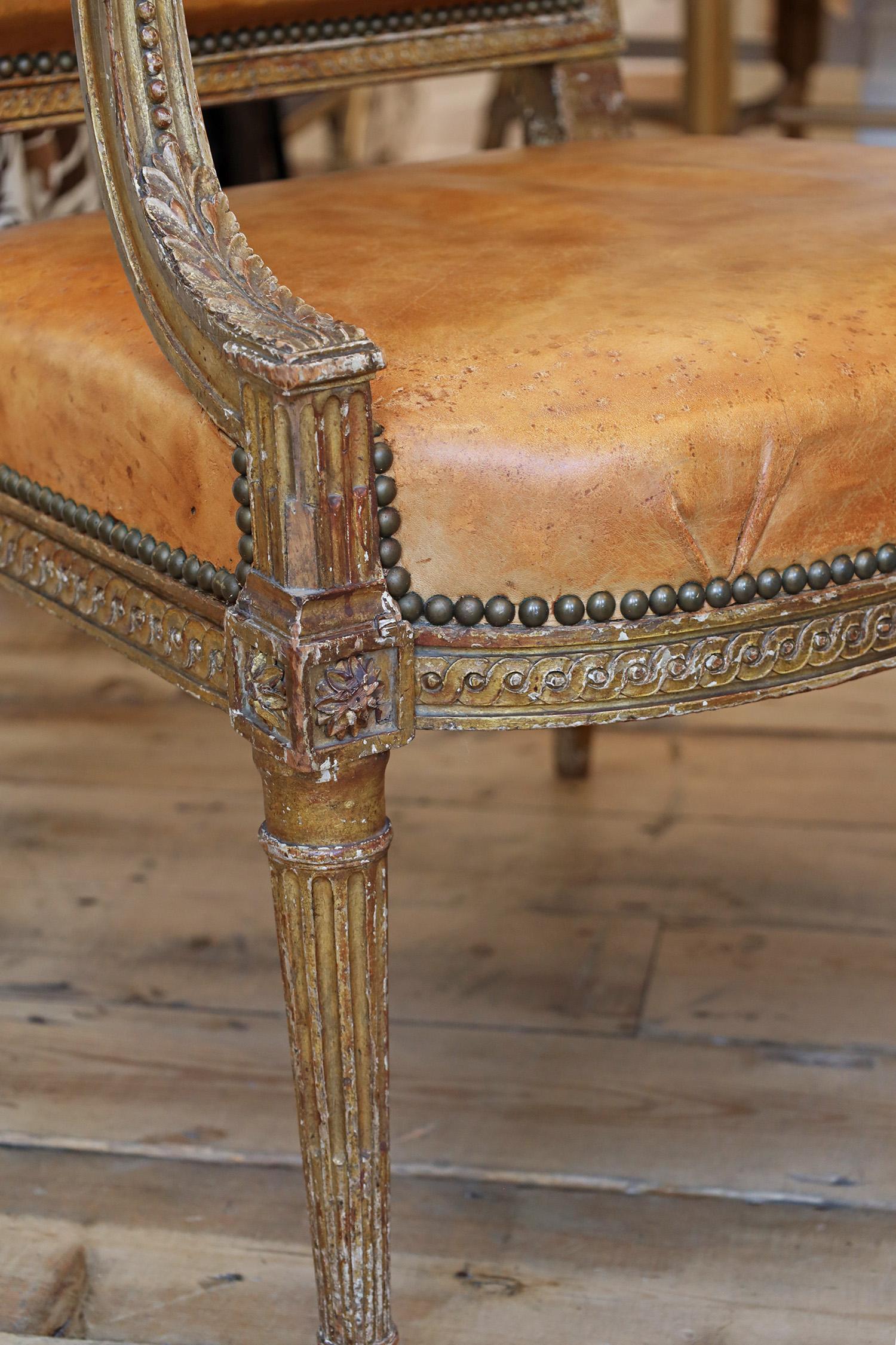 French Louis XVI Giltwood Armchair For Sale