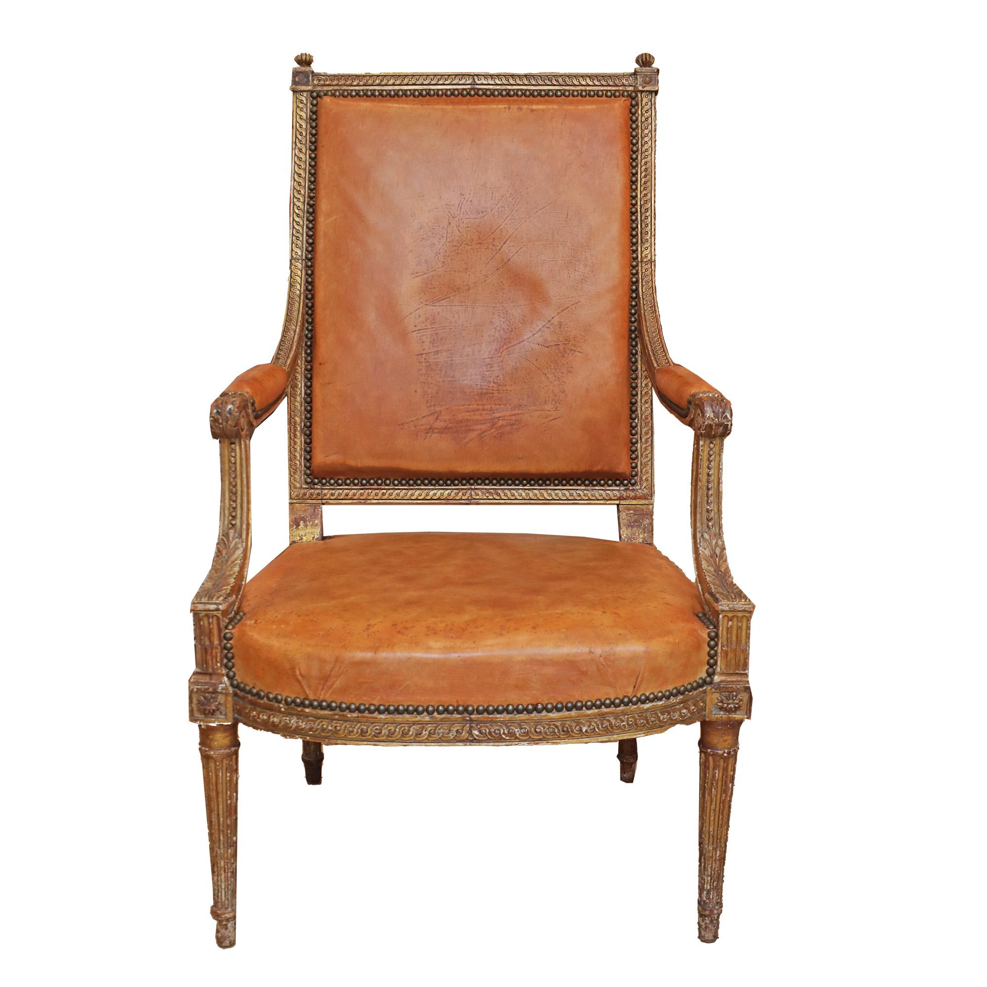 Louis XVI Giltwood Armchair In Good Condition For Sale In London, GB