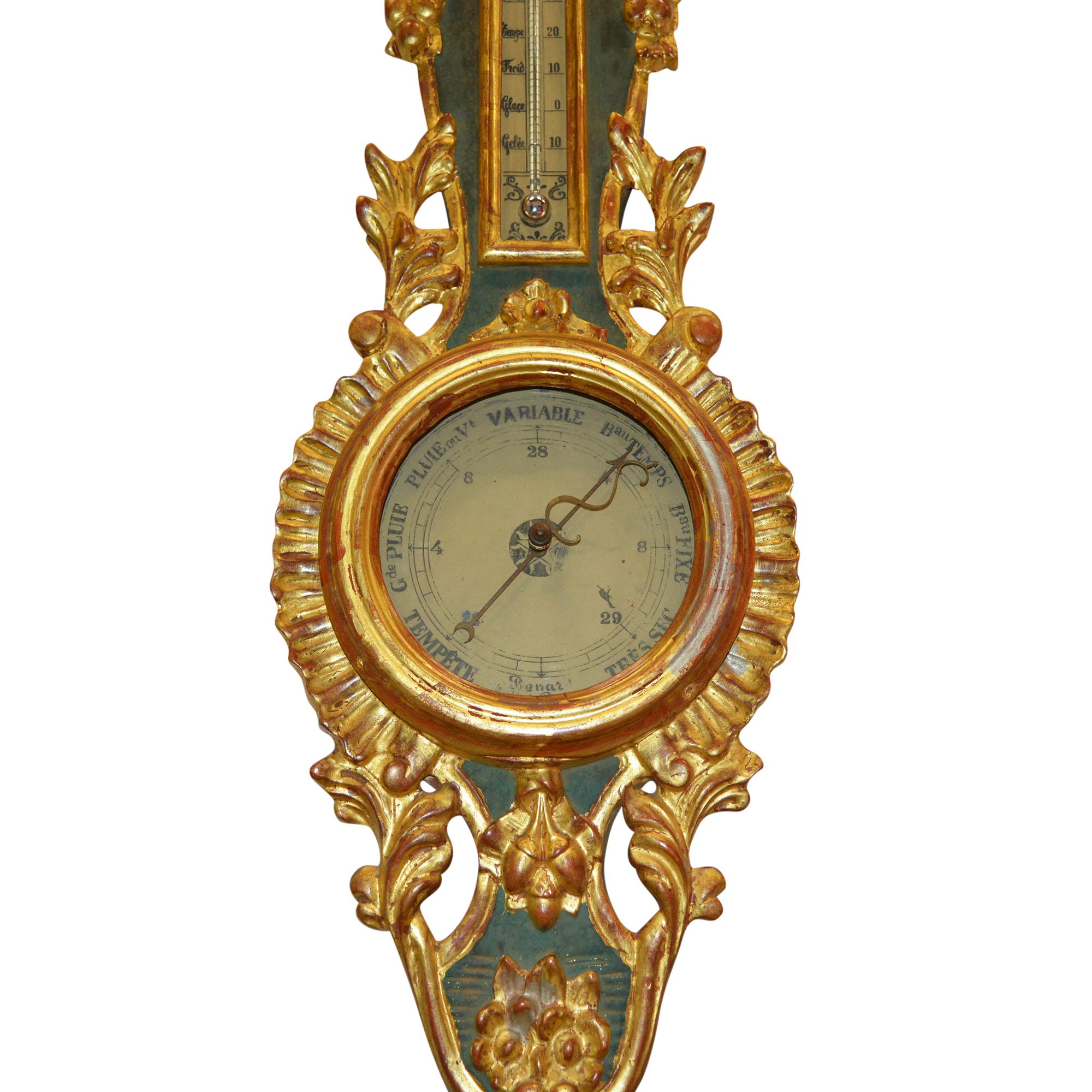 French Louis XVI Giltwood Barometer and Thermometer For Sale