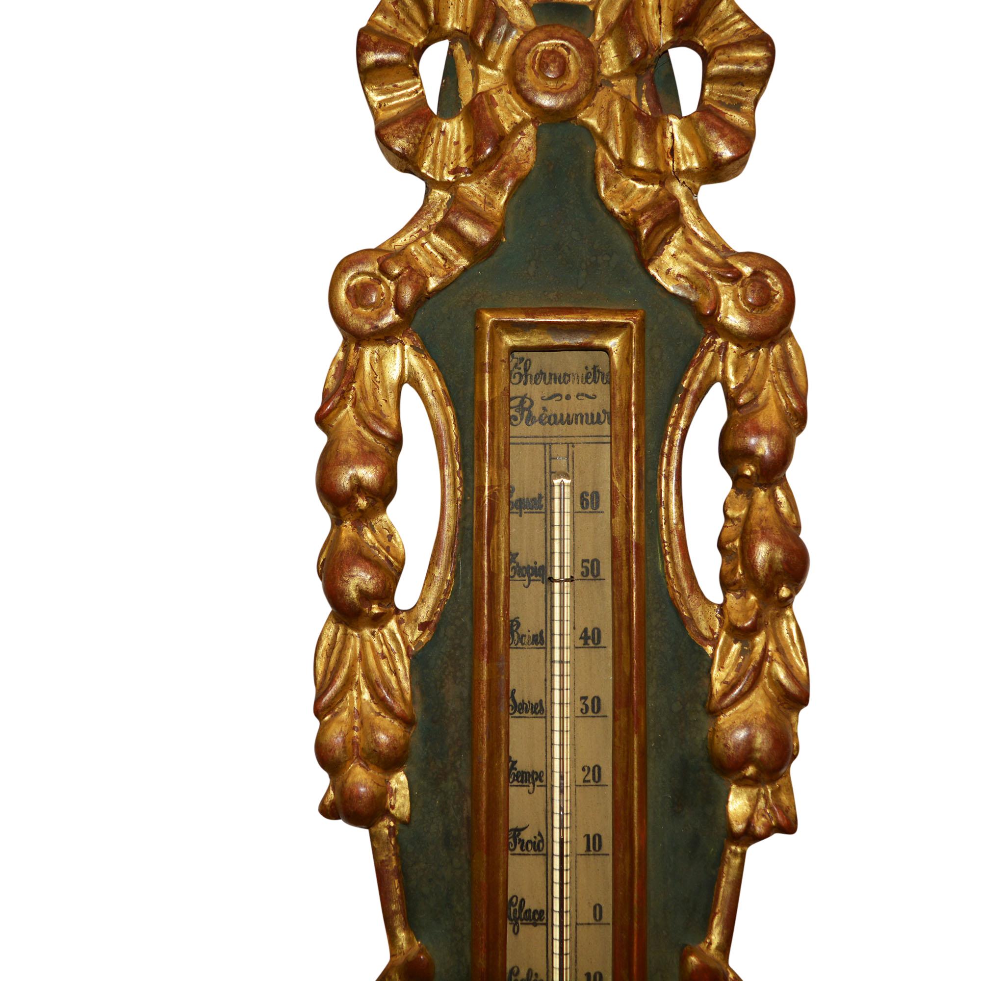 Louis XVI Giltwood Barometer and Thermometer In Good Condition For Sale In Pataskala, OH