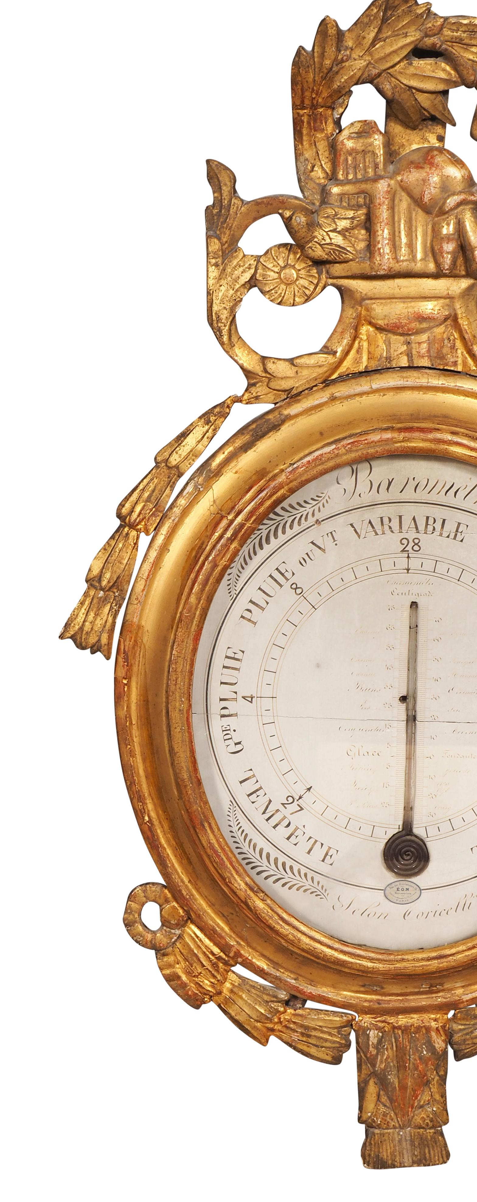 Barometro in legno dorato Luigi XVI di Selon Torricelli 1