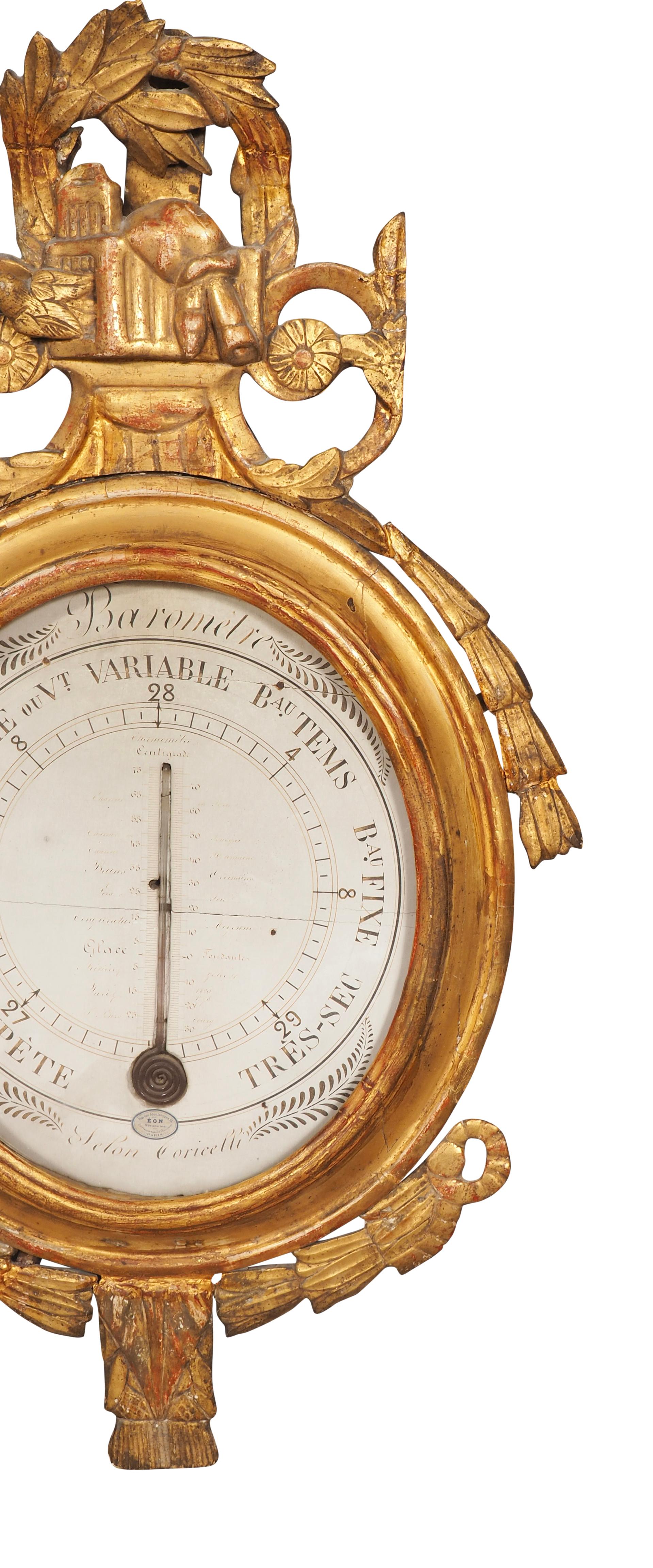 Barometro in legno dorato Luigi XVI di Selon Torricelli 2