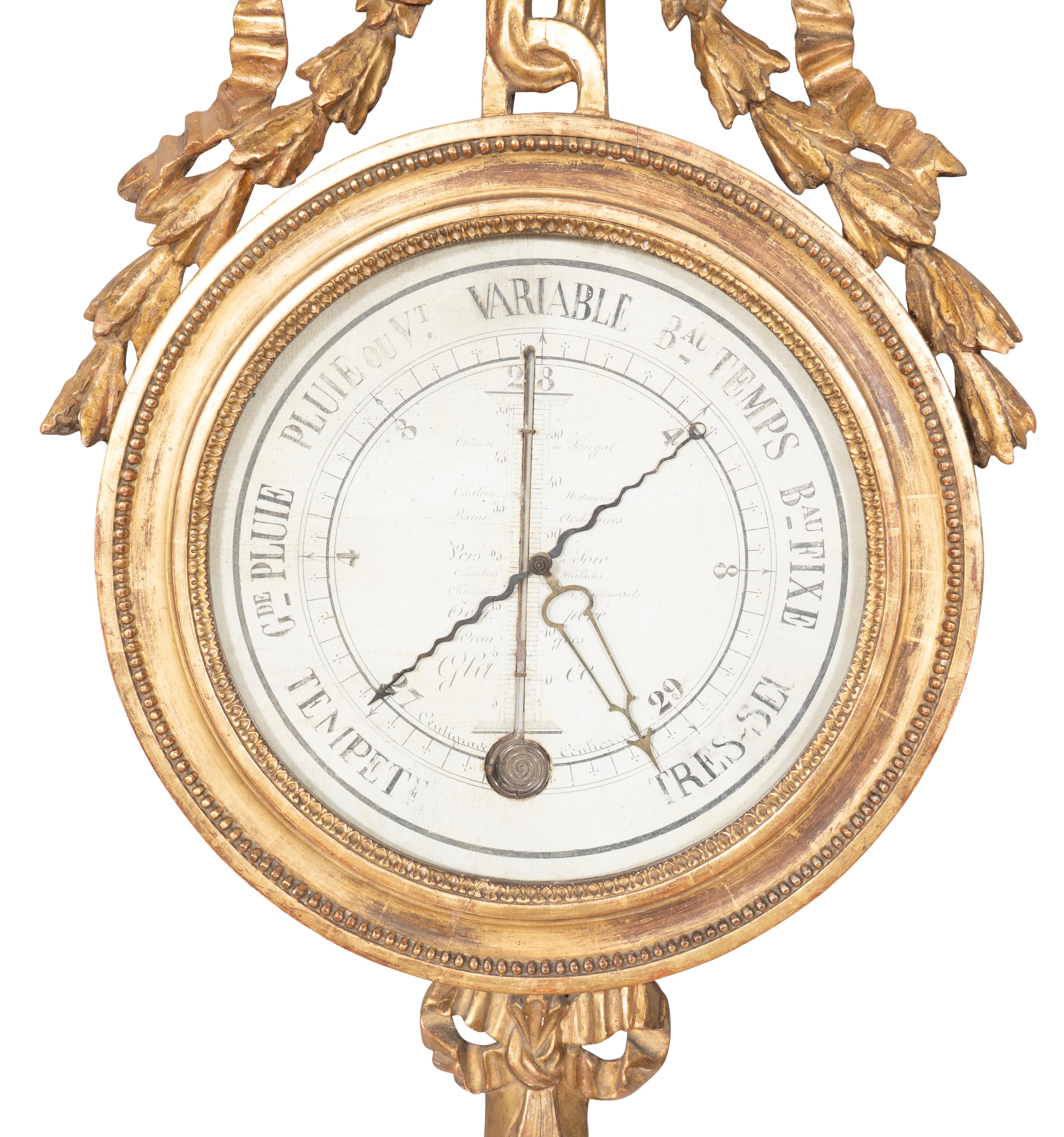Louis XVI. Barometer aus vergoldetem Holz (Handbemalt) im Angebot