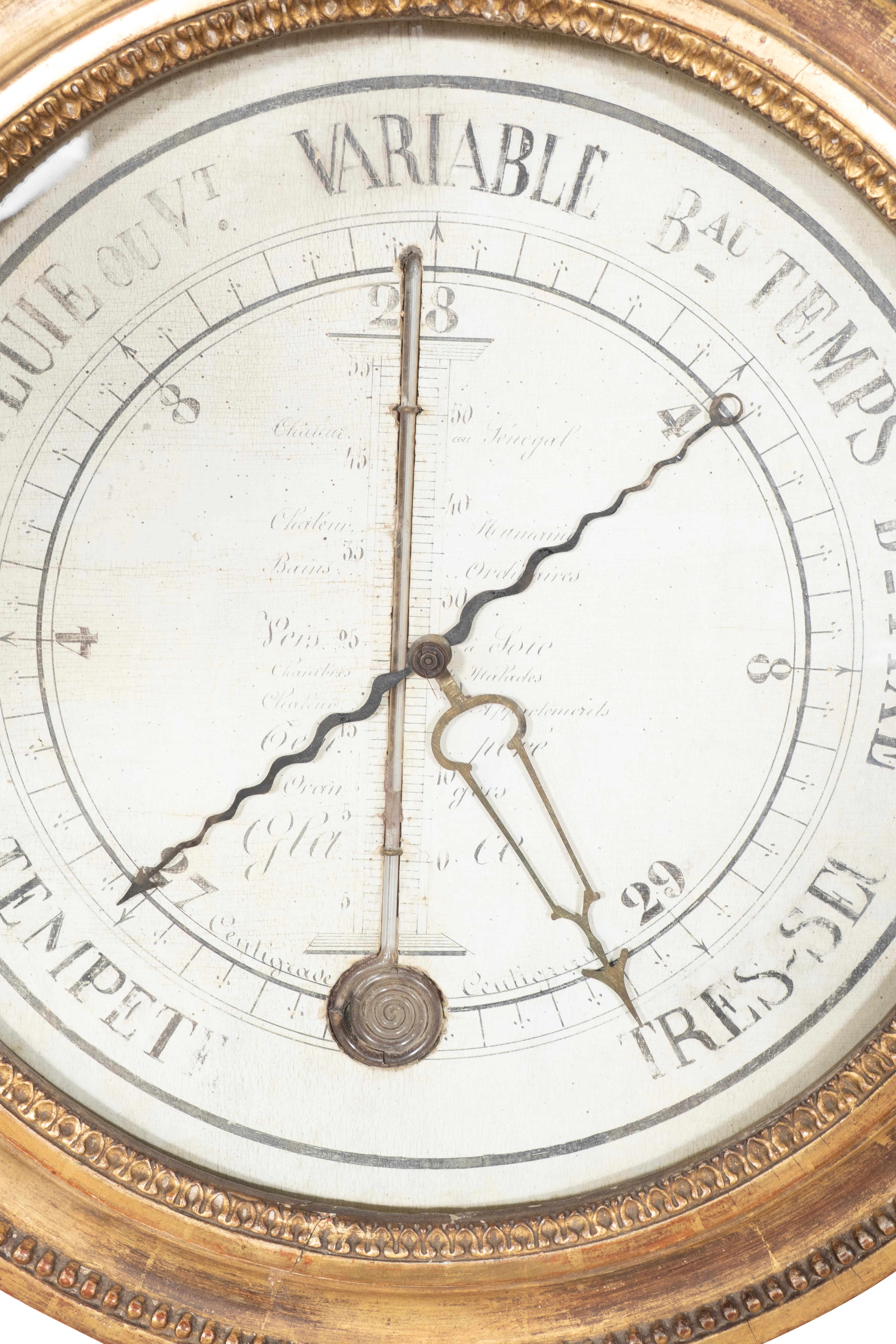 Louis XVI. Barometer aus vergoldetem Holz im Zustand „Gut“ im Angebot in Essex, MA