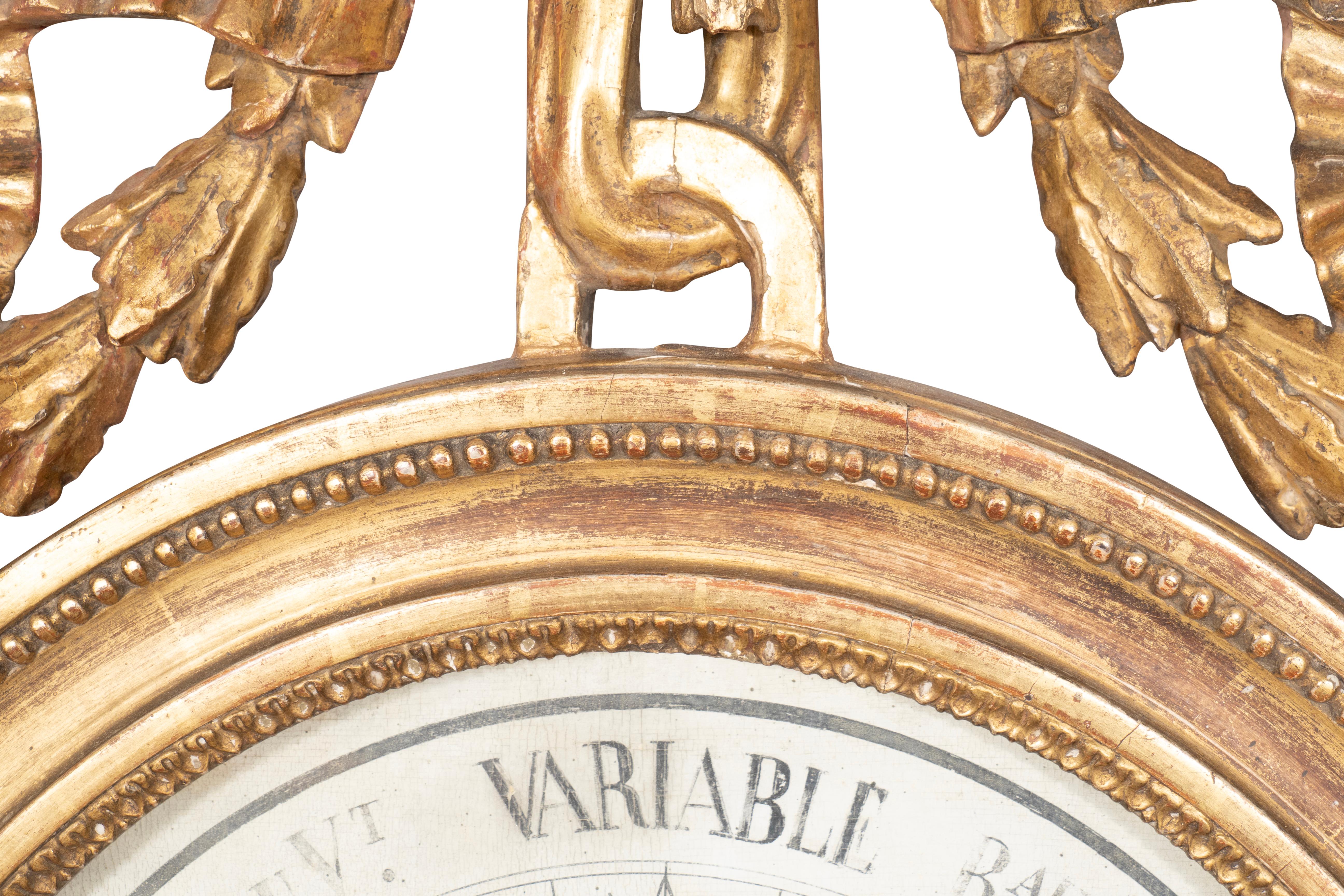 Louis XVI. Barometer aus vergoldetem Holz (Vergoldetes Holz) im Angebot