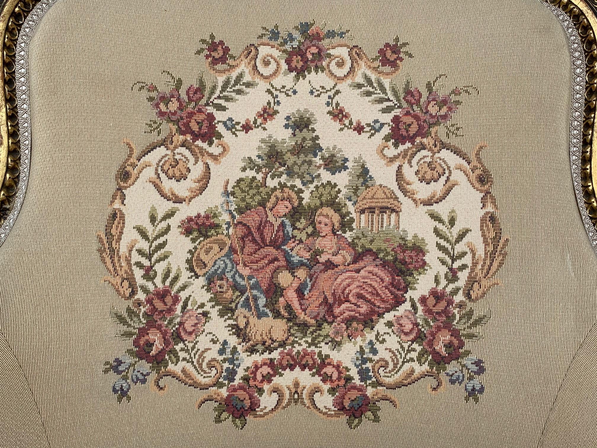 Louis XVI Giltwood Bergère Armchairs with Original Fabric, circa 1800 9