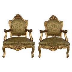 Louis XVI Giltwood Bergère Armchairs with Original Fabric, circa 1800