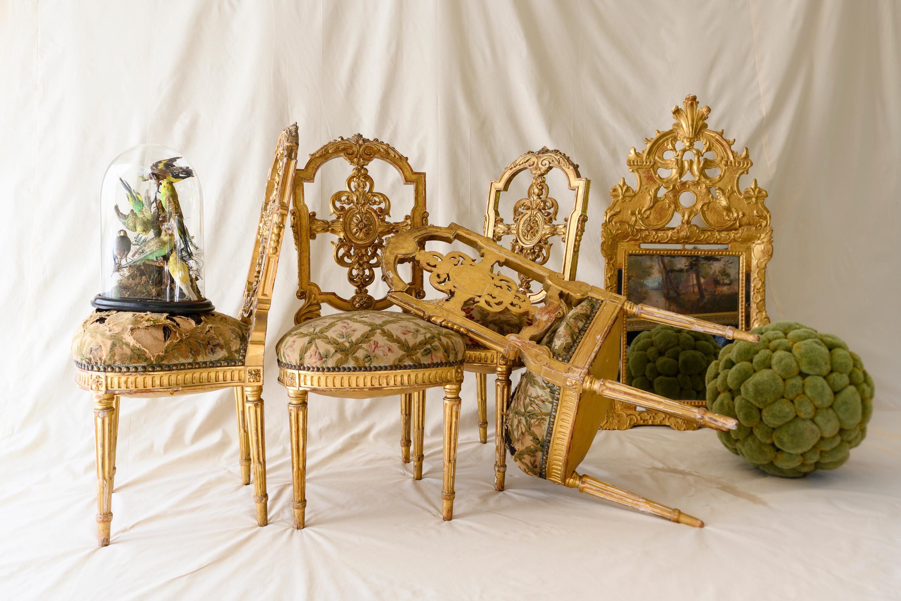 XIXe siècle Chaises Louis XVI en bois pailleté de bois de style Versailles, lot de 4 en vente