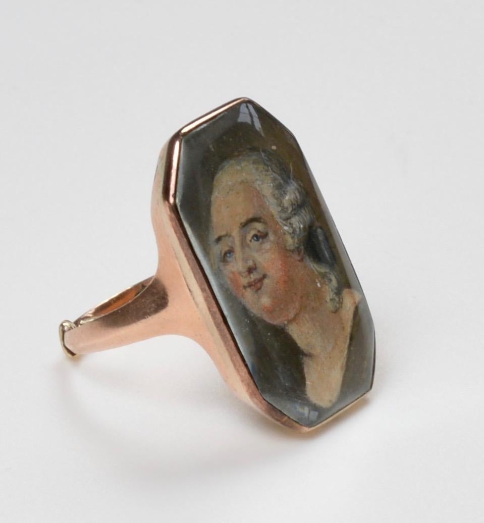 Women's or Men's Louis XVI Gold and Enamel Portrait Ring, 1793