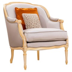 Fauteuil Louis XVI doré et taupe
