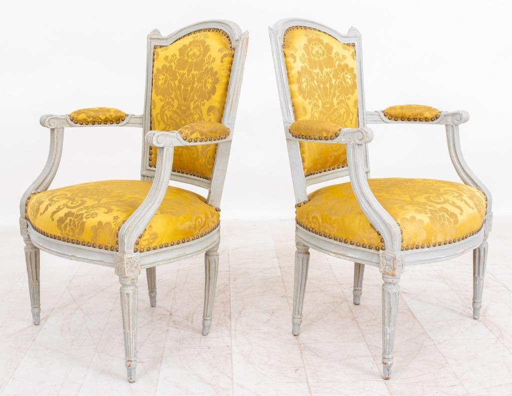 Neoclassical Louis XVI Gray-Painted Fauteuils, 1780s For Sale