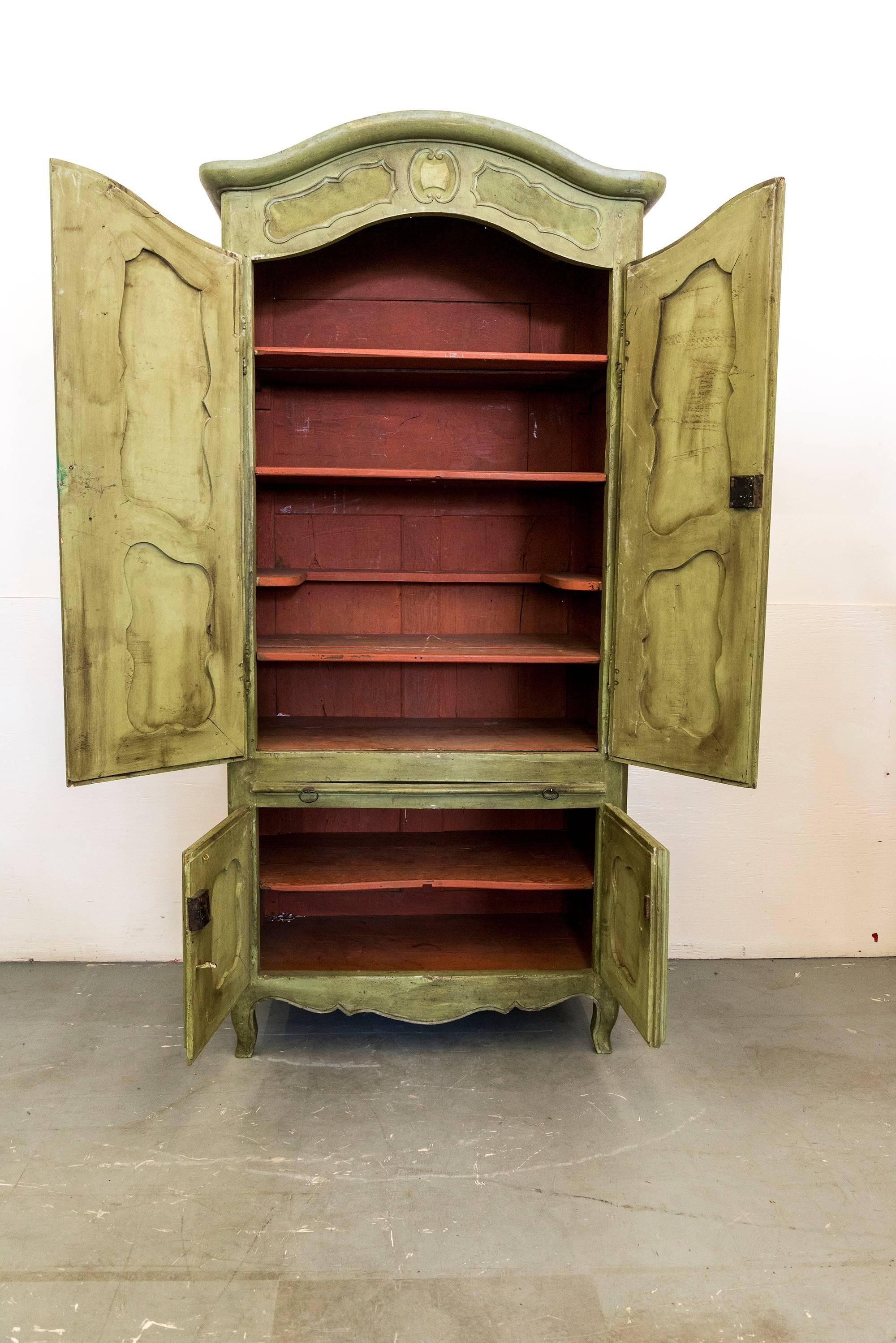 Wood Louis XVI Green Armoire For Sale