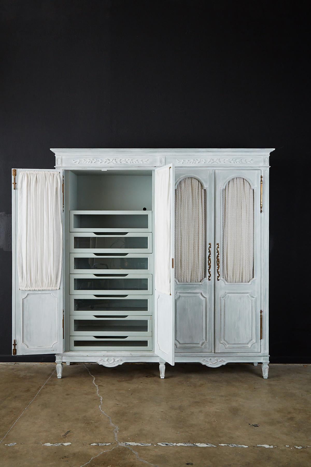 Louis XVI Gustavian Style Painted Wardrobe Armoire 9