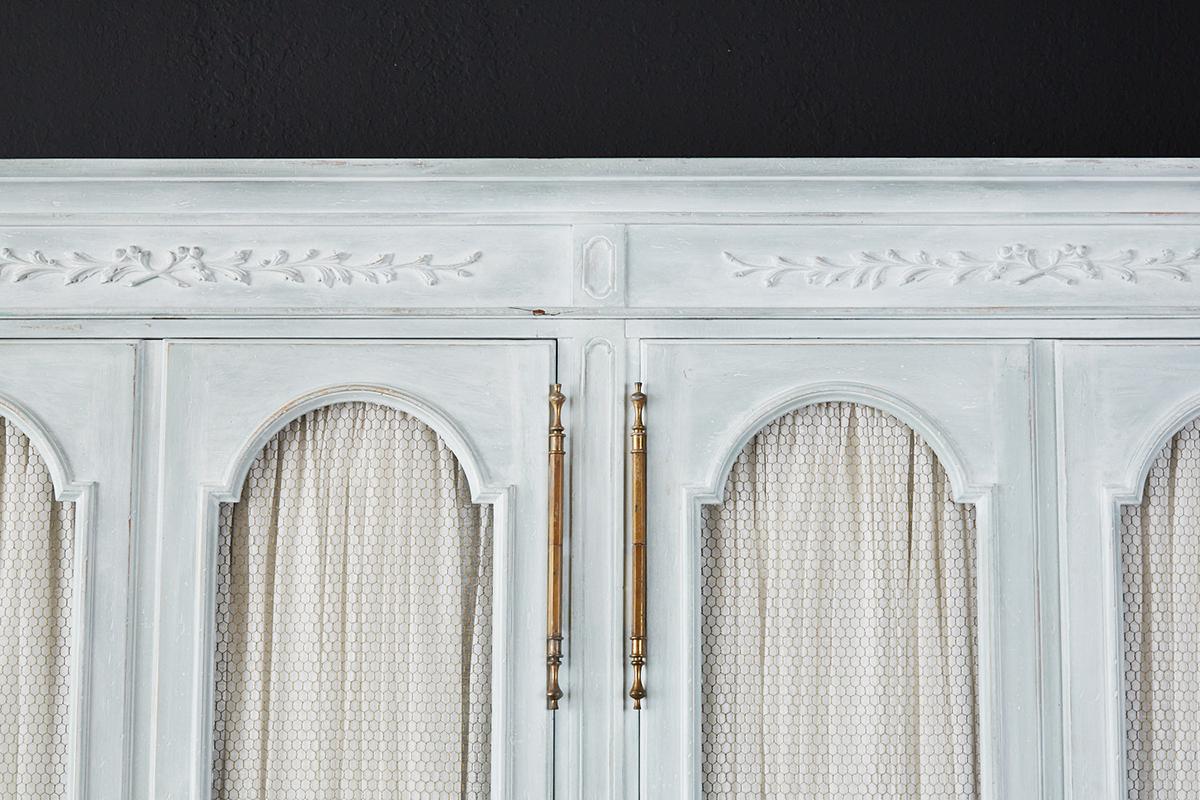 Brass Louis XVI Gustavian Style Painted Wardrobe Armoire