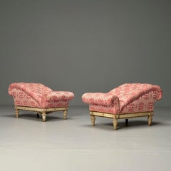Louis XVI, Gustavian Style Tufted Ottomans, Footstools, Distressed Paint, 1950s