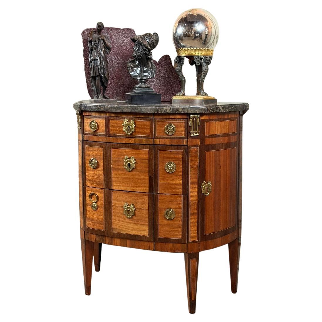 Louis XVI half-moon chest of drawers in fruitwood veneer, 18th-century France
