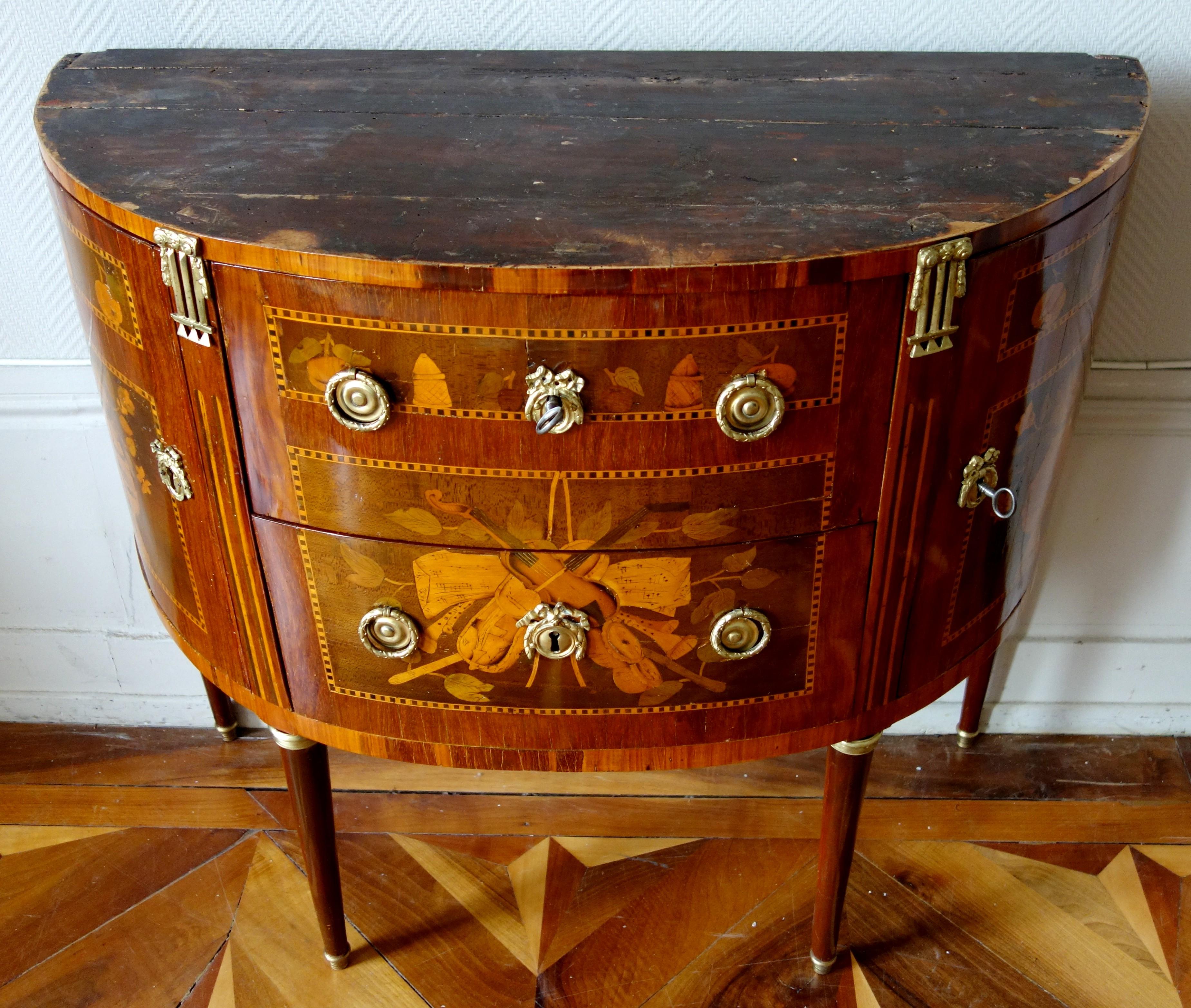 Louis XVI Half-Moon Marquetry Commode / Chest of Drawers, Stamped - 18th Century 7