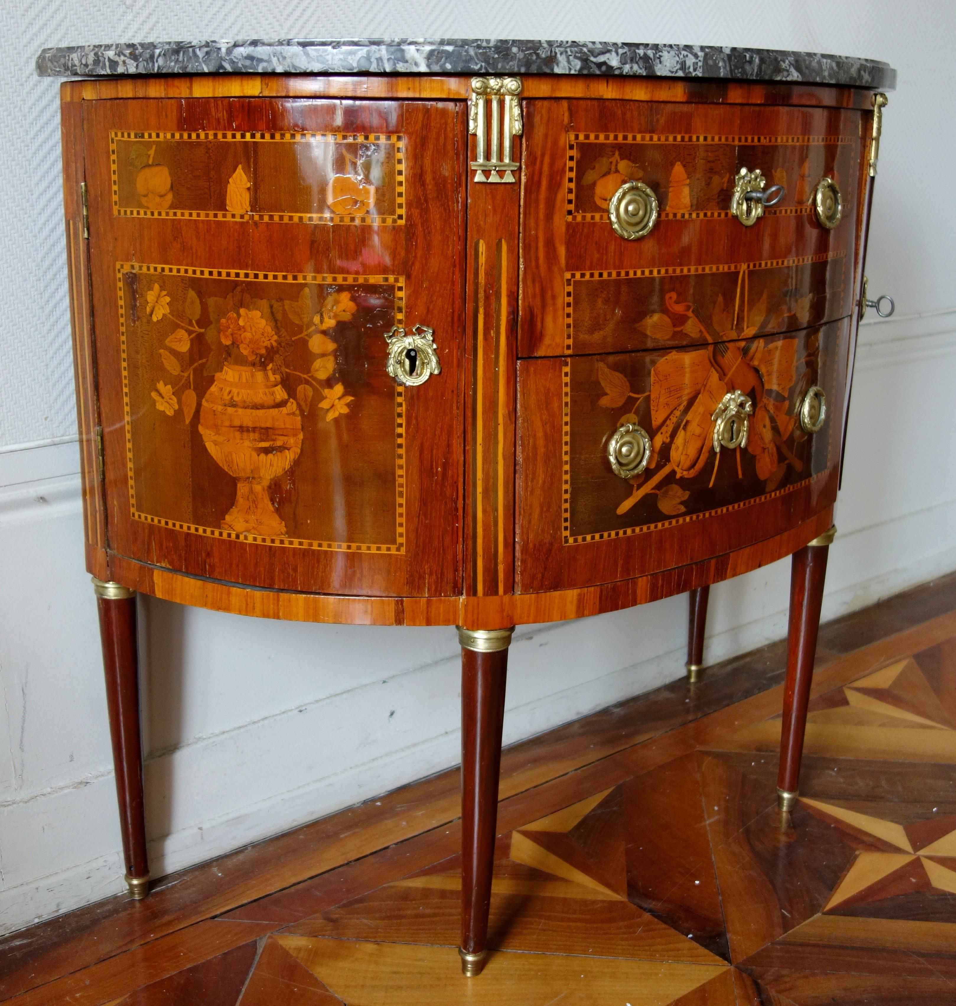 Louis XVI Half-Moon Marquetry Commode / Chest of Drawers, Stamped - 18th Century 1